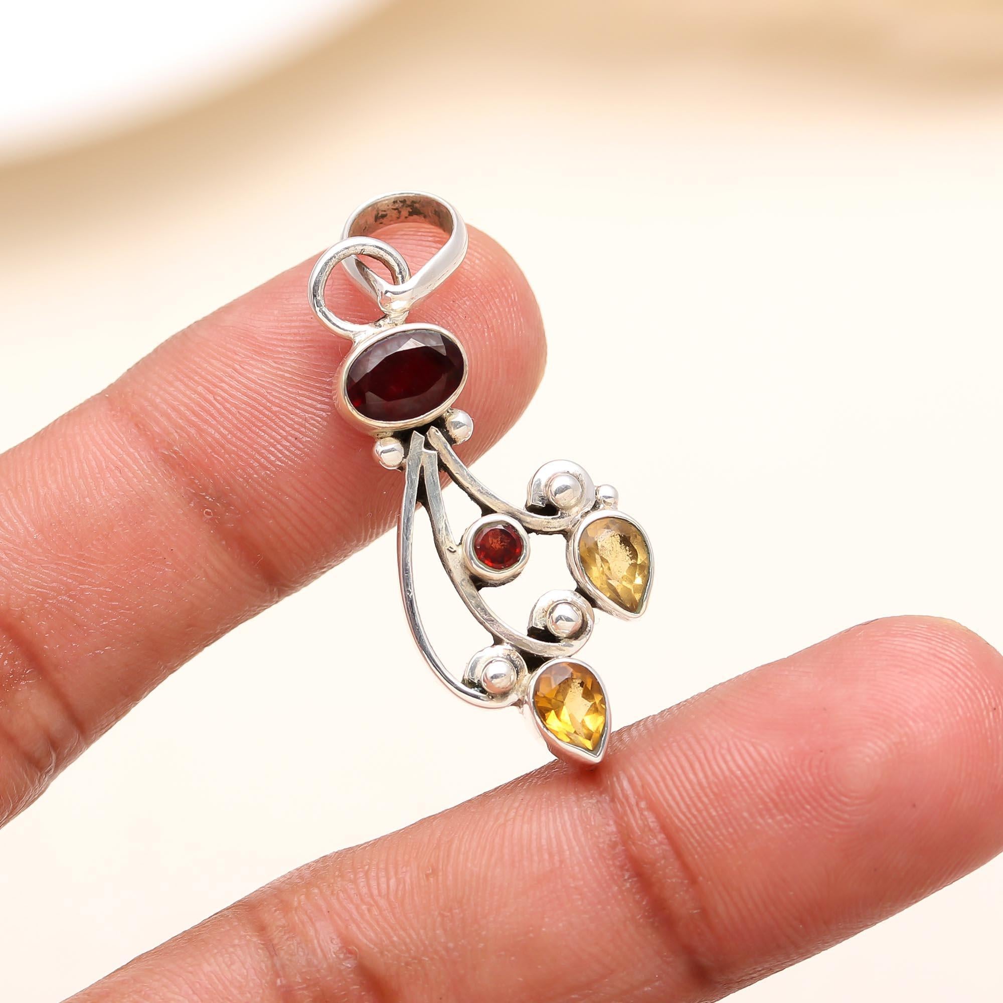 The Autumn Cascade: Vintage Style Garnet & Citrine Pendant