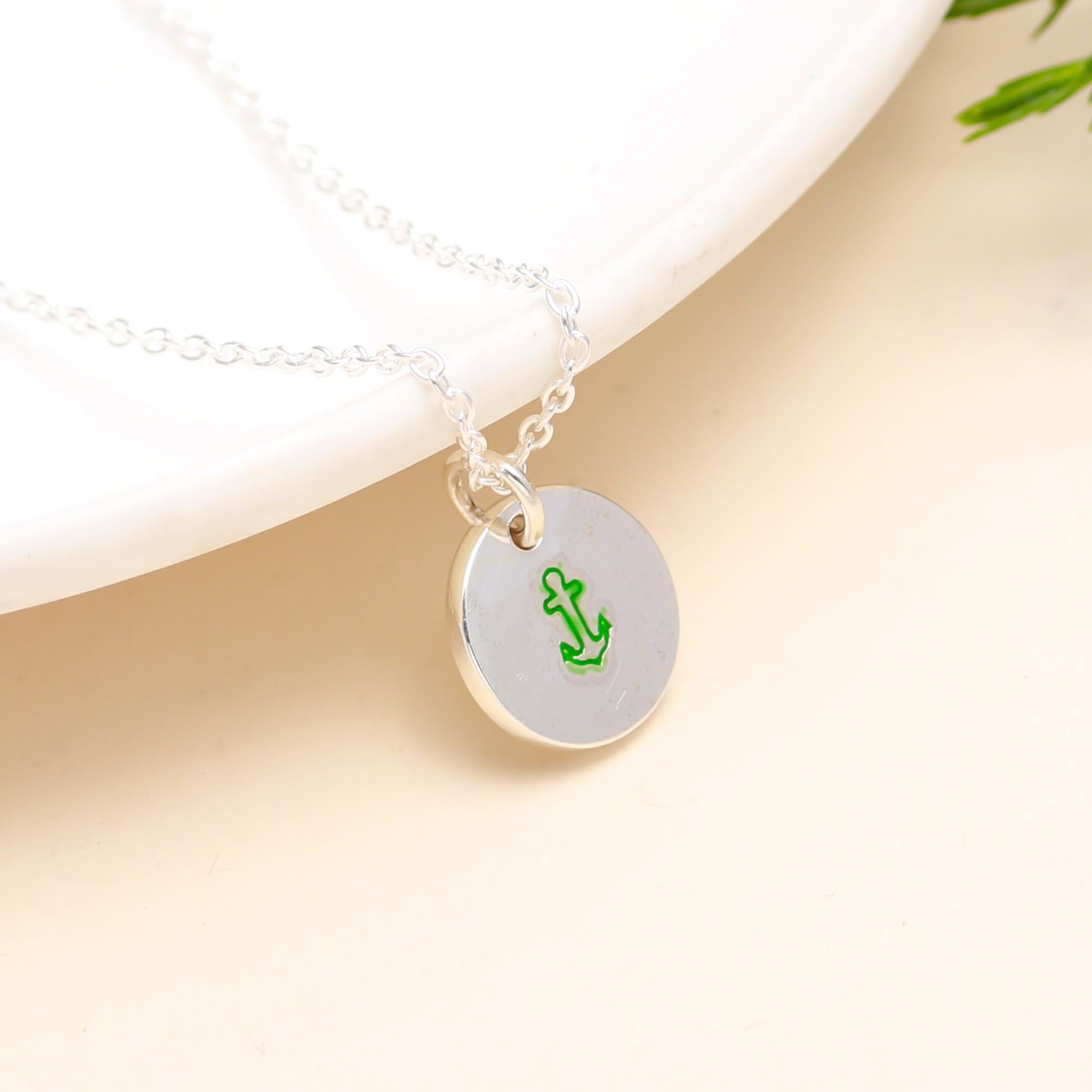 925 Silver Round Anchor Pendant Necklace