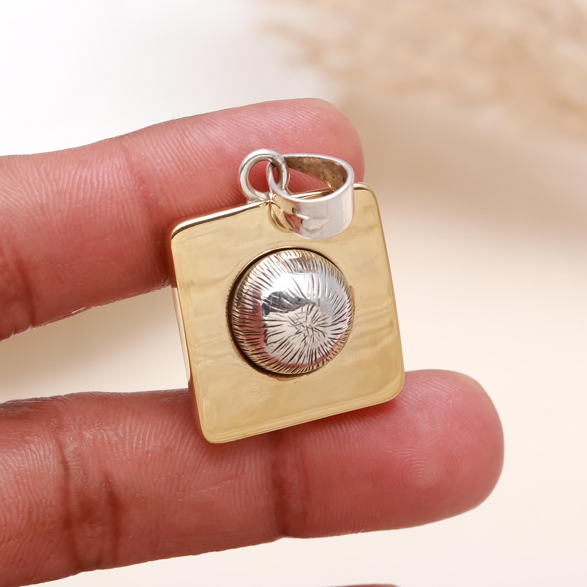 Golden And Sterling Silver Squared Shape Pendant