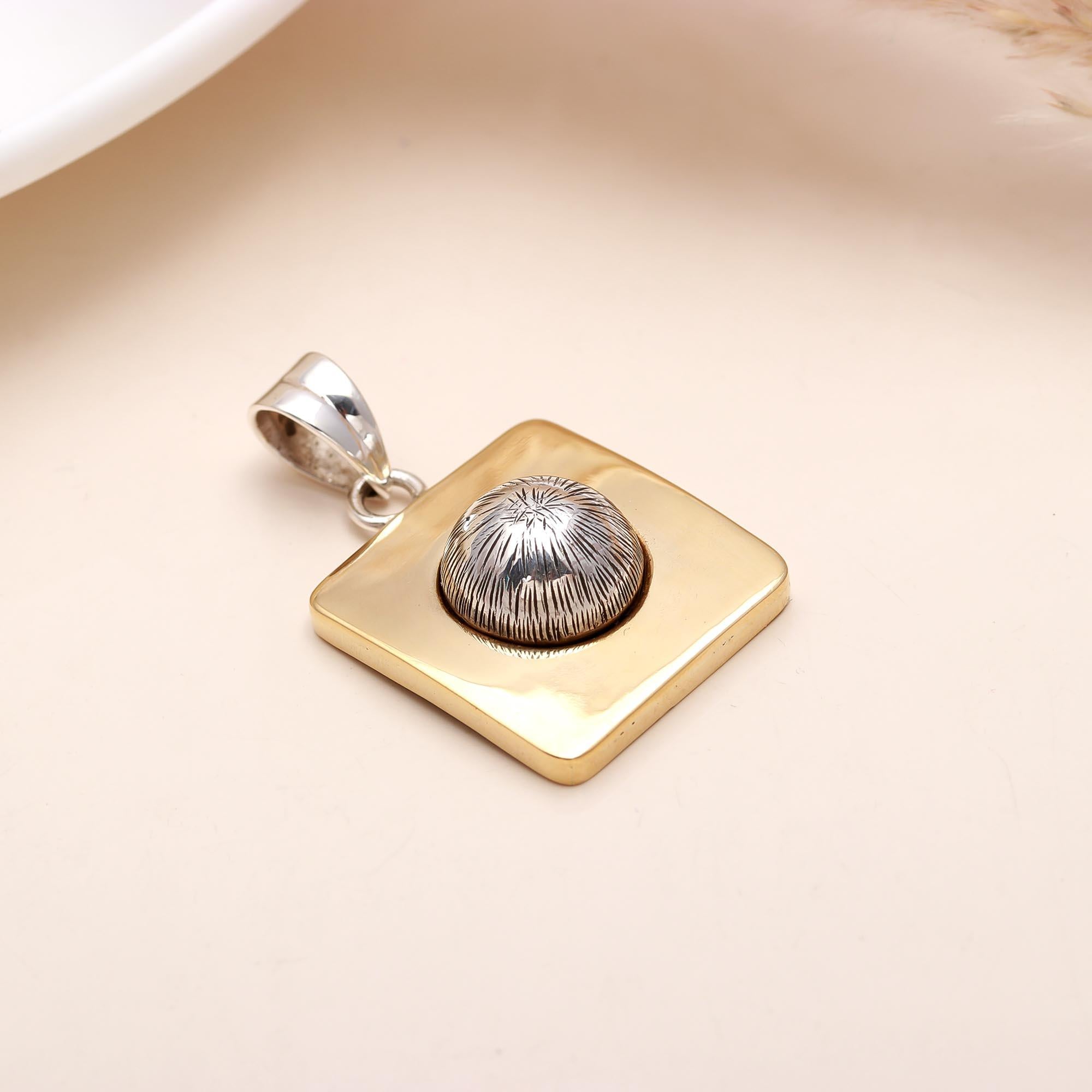Golden And Sterling Silver Squared Shape Pendant