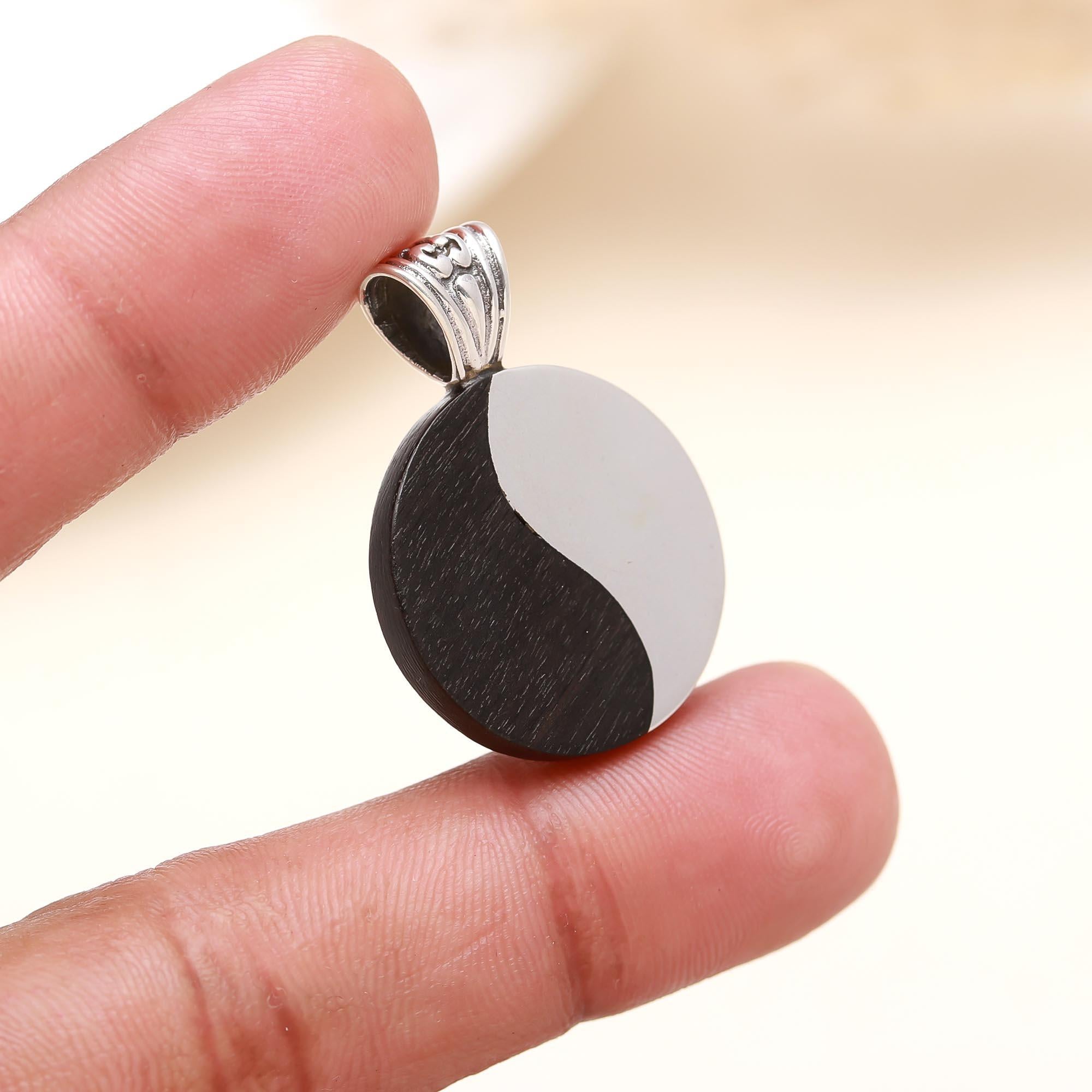 The Harmony Disc: Modern Black & Silver Round Pendant