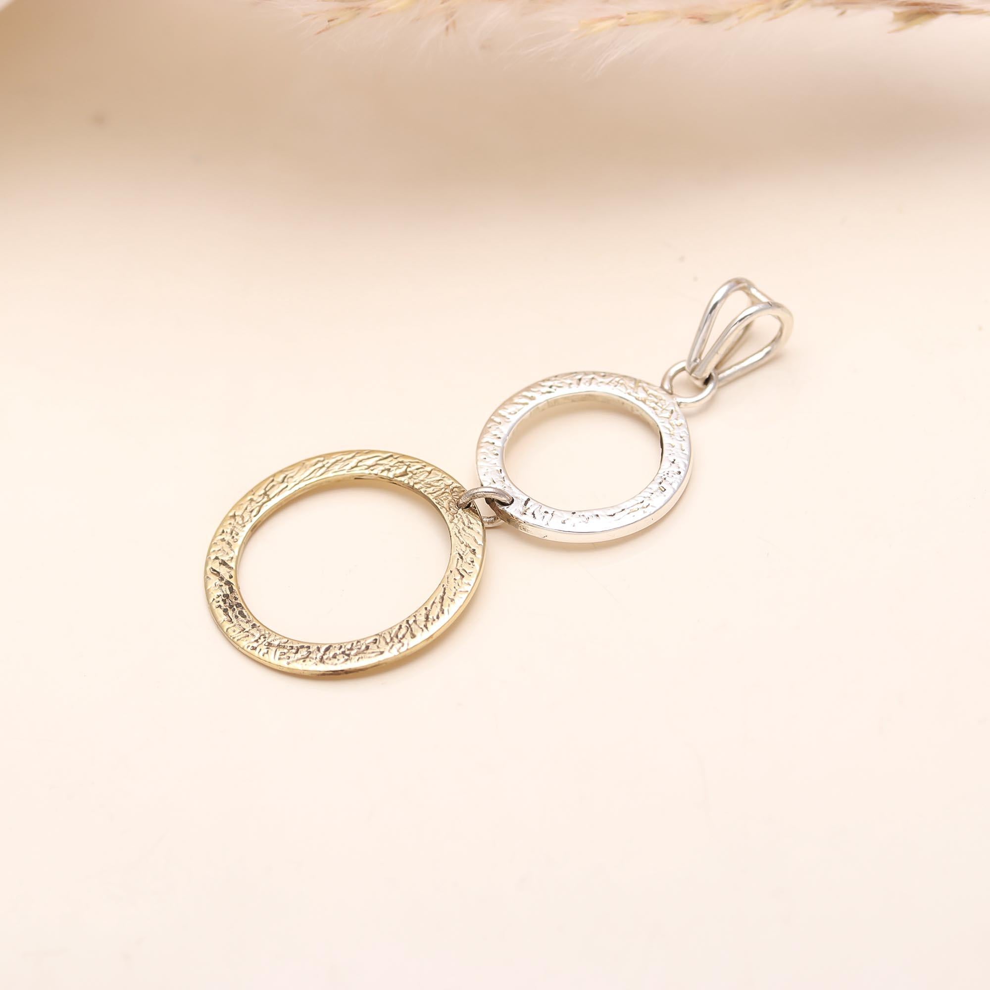 Two Circle Dangle Silver and Gold Pendant