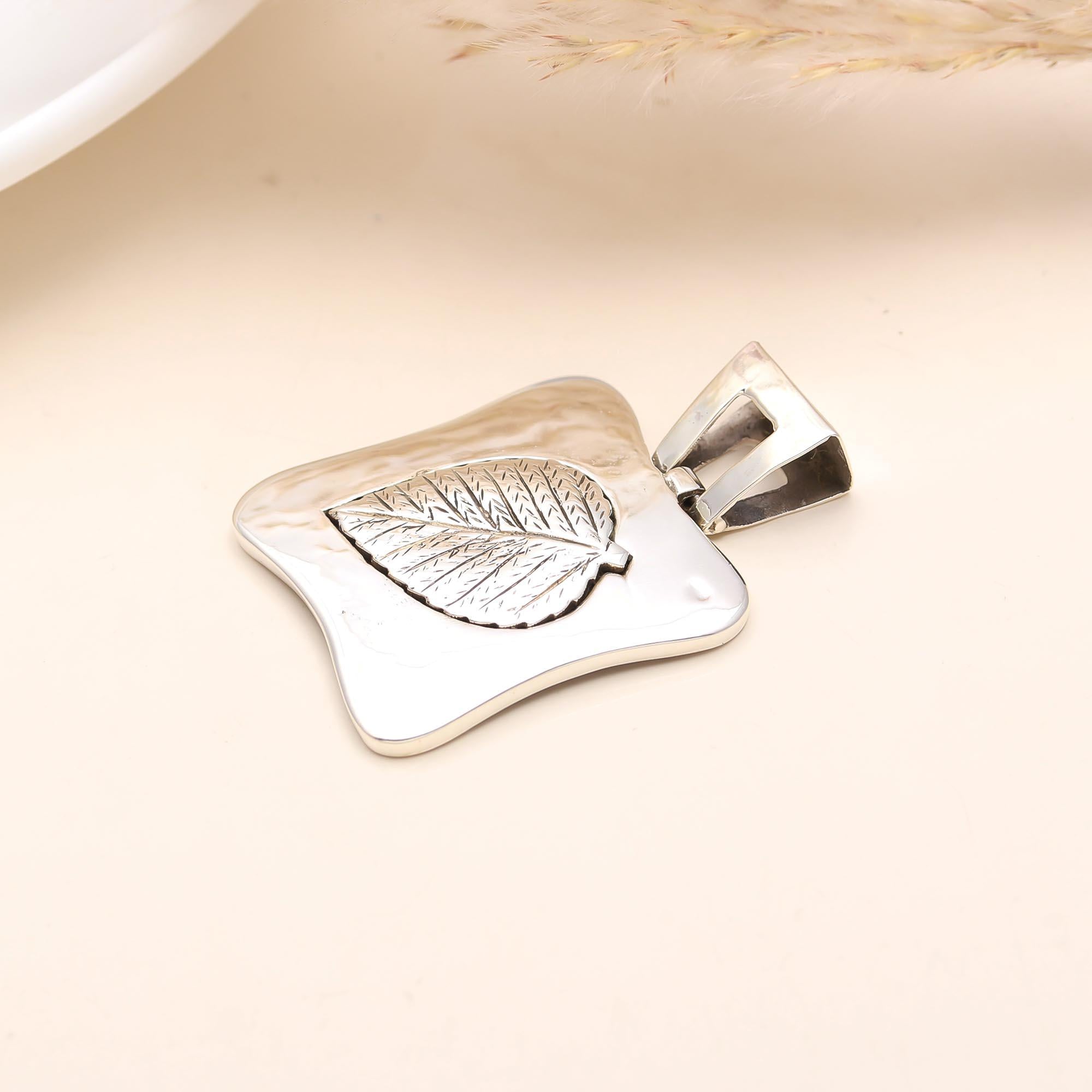 The Silver Foliage: Textured Leaf Sterling Silver Pendant