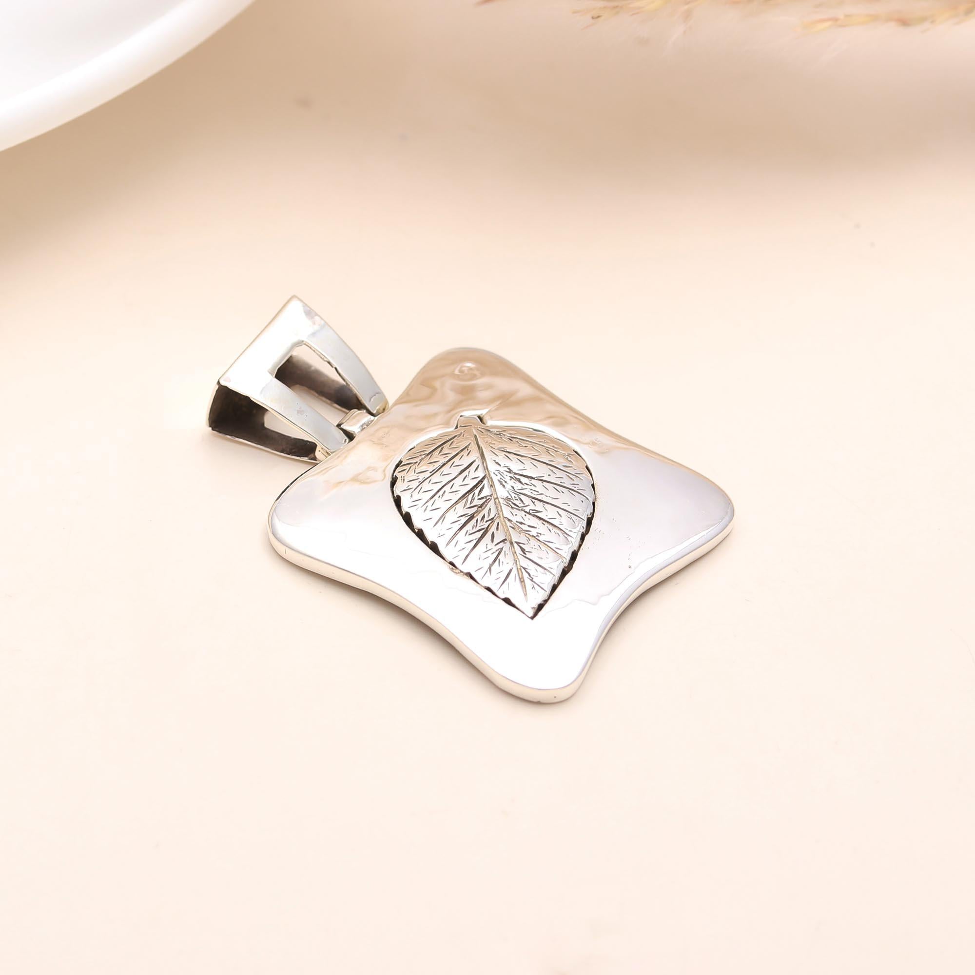 The Silver Foliage: Textured Leaf Sterling Silver Pendant
