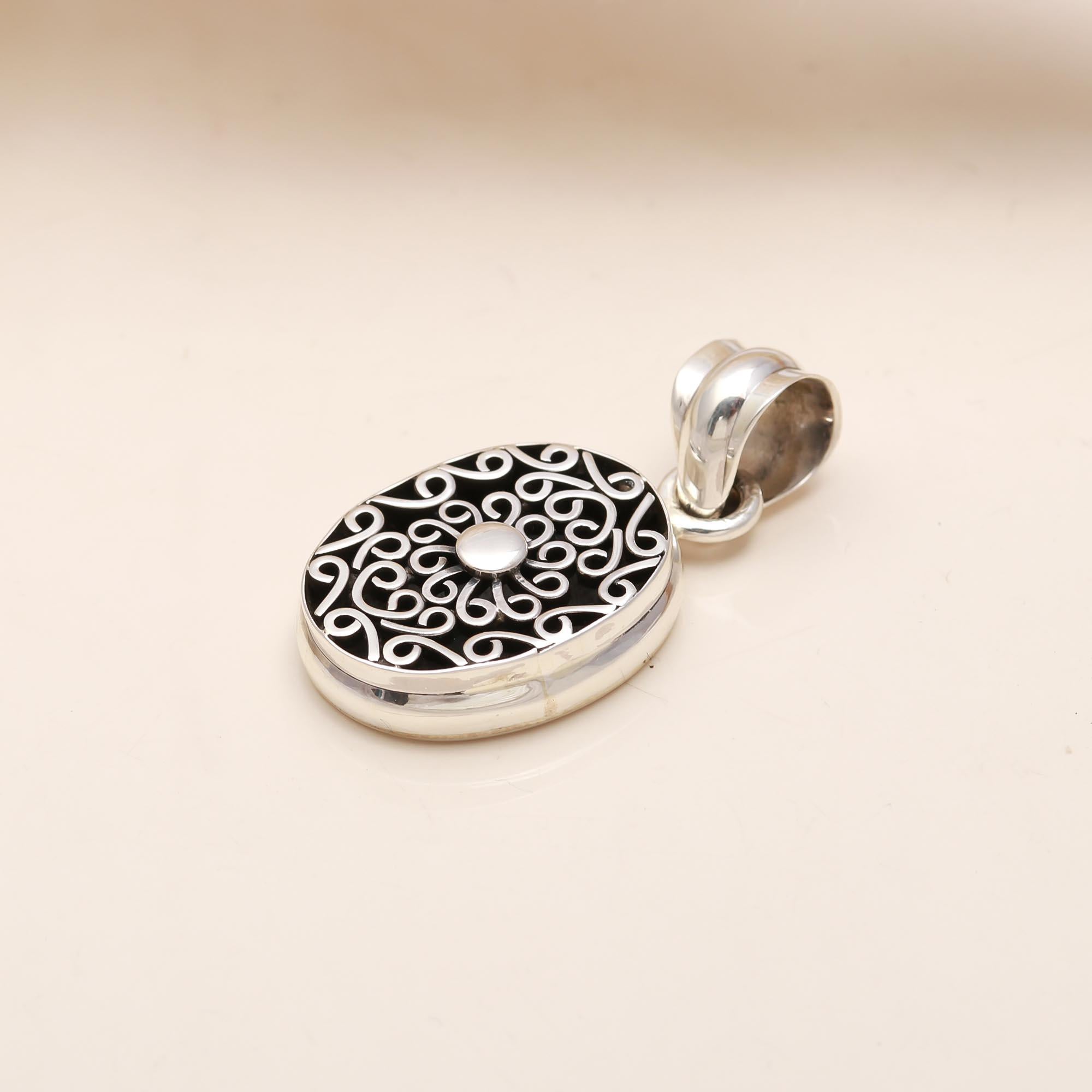 The Victorian Scroll: Sterling Silver & Pearl Filigree Pendant