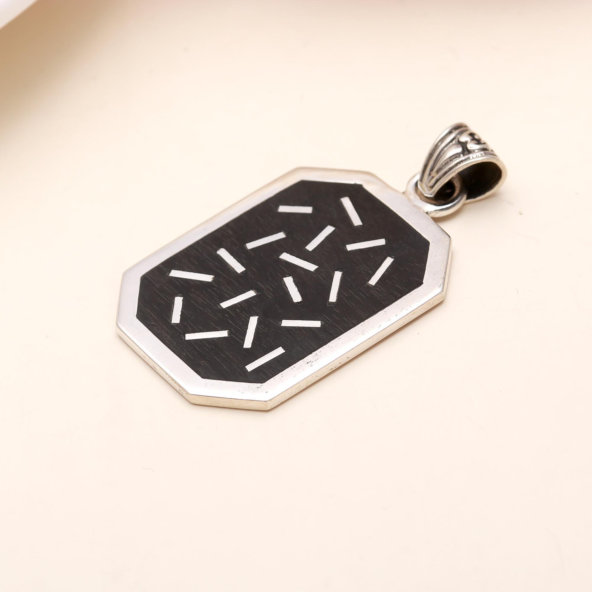 The Midnight Mosaic: Modern Black & Silver Dash Pendant