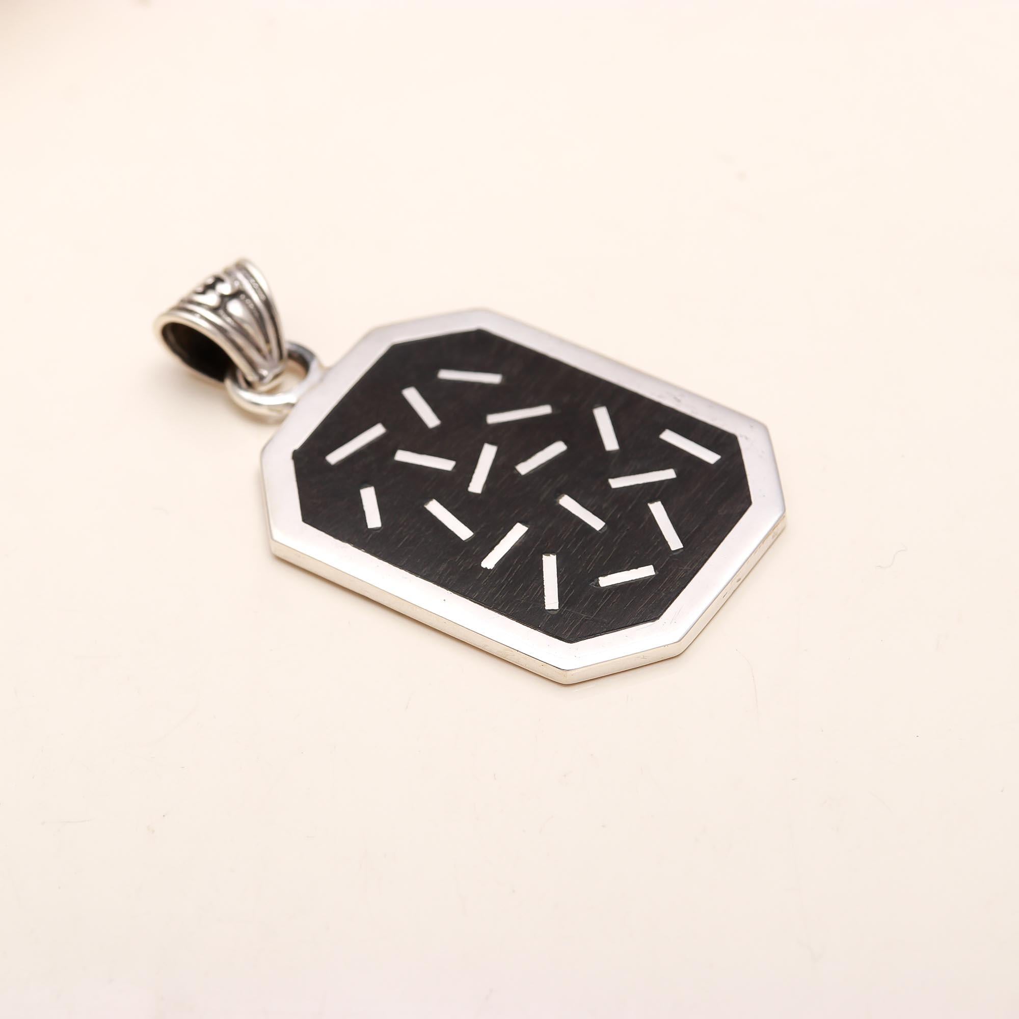 The Midnight Mosaic: Modern Black & Silver Dash Pendant