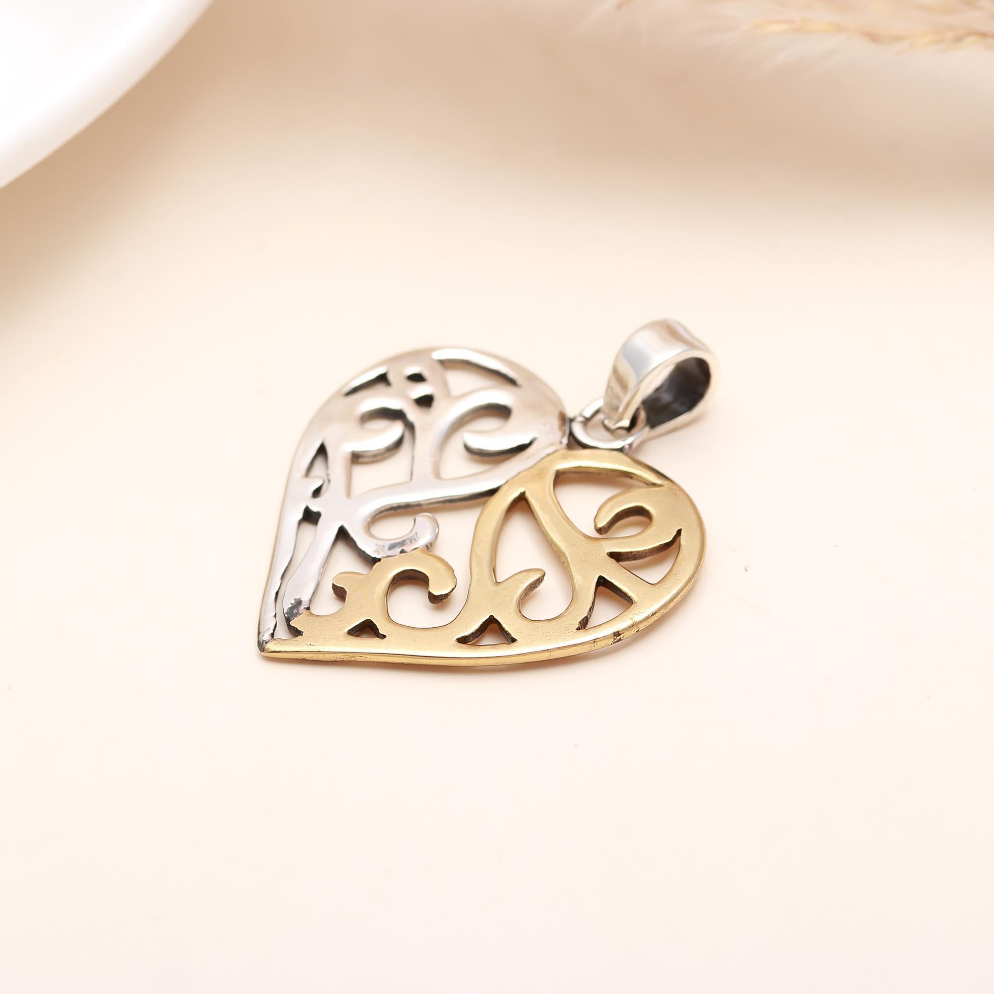 The Harmonious Heart: Two-Tone Filigree Scroll Pendant