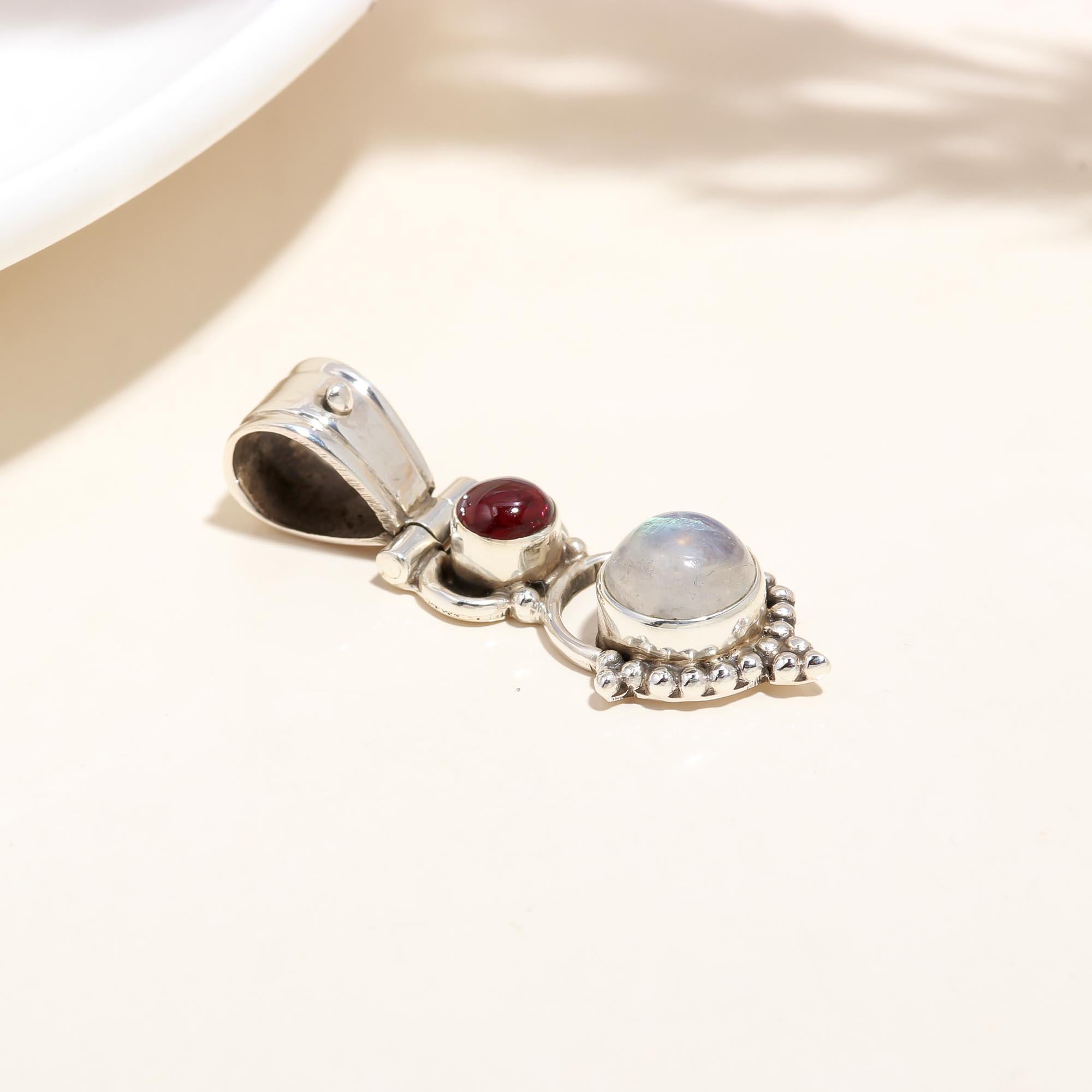925 Silver Moonstone and Garnet Pendant