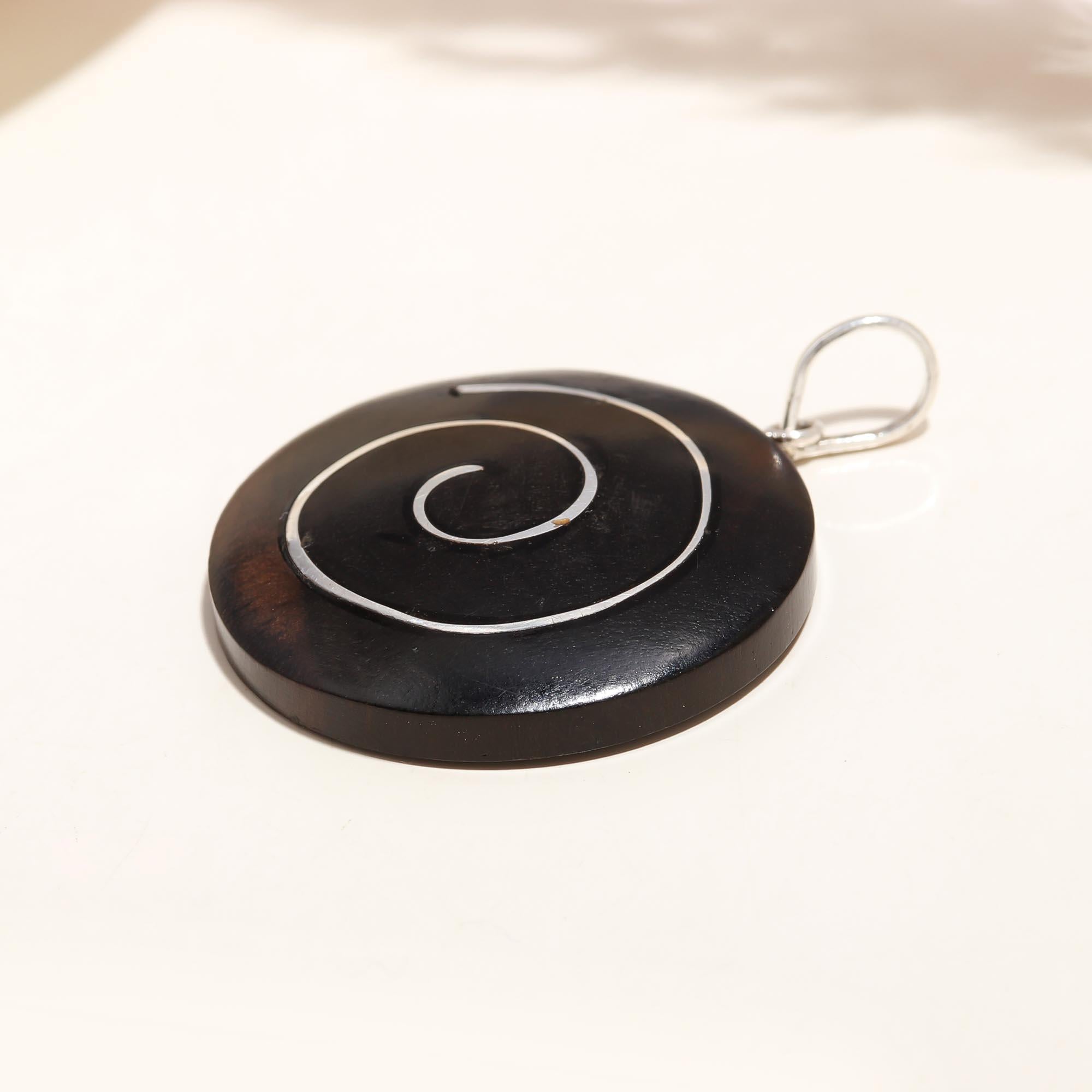 Ebony Wood  Spiral Double Sided Pendant