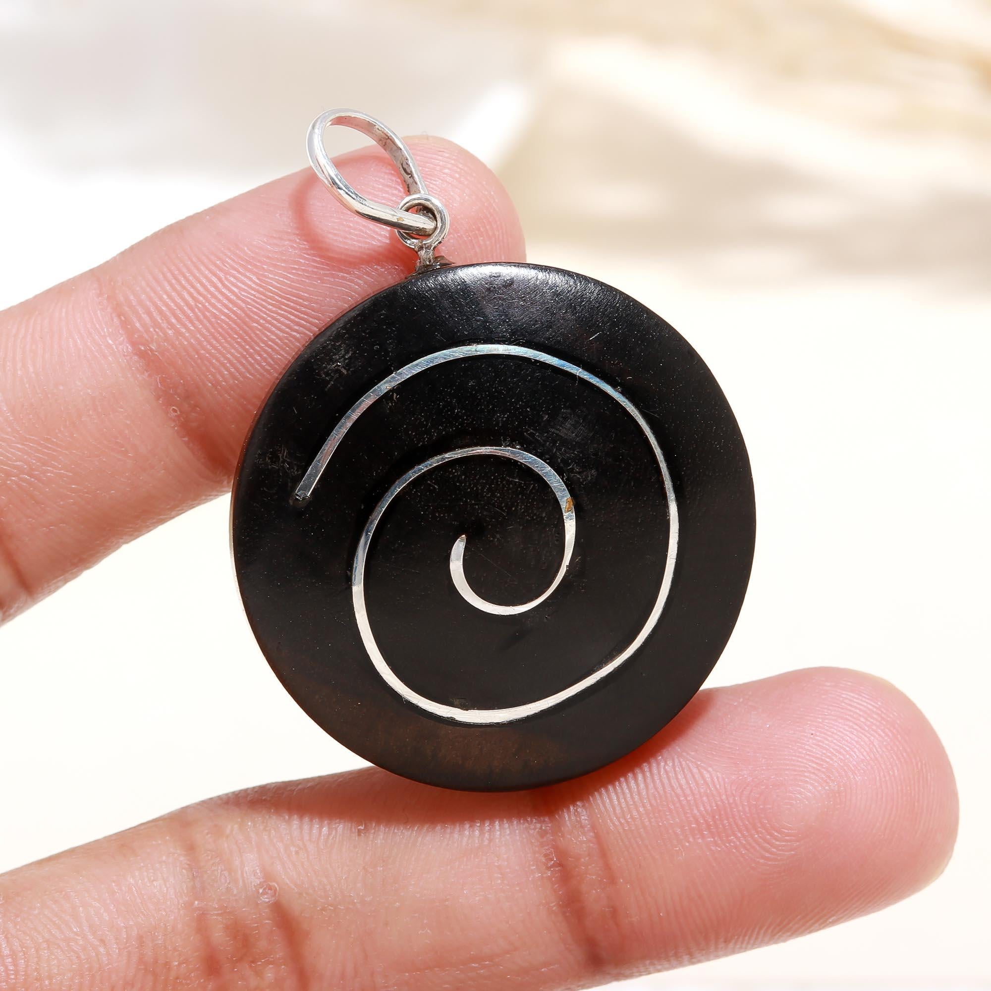 Ebony Wood  Spiral Double Sided Pendant