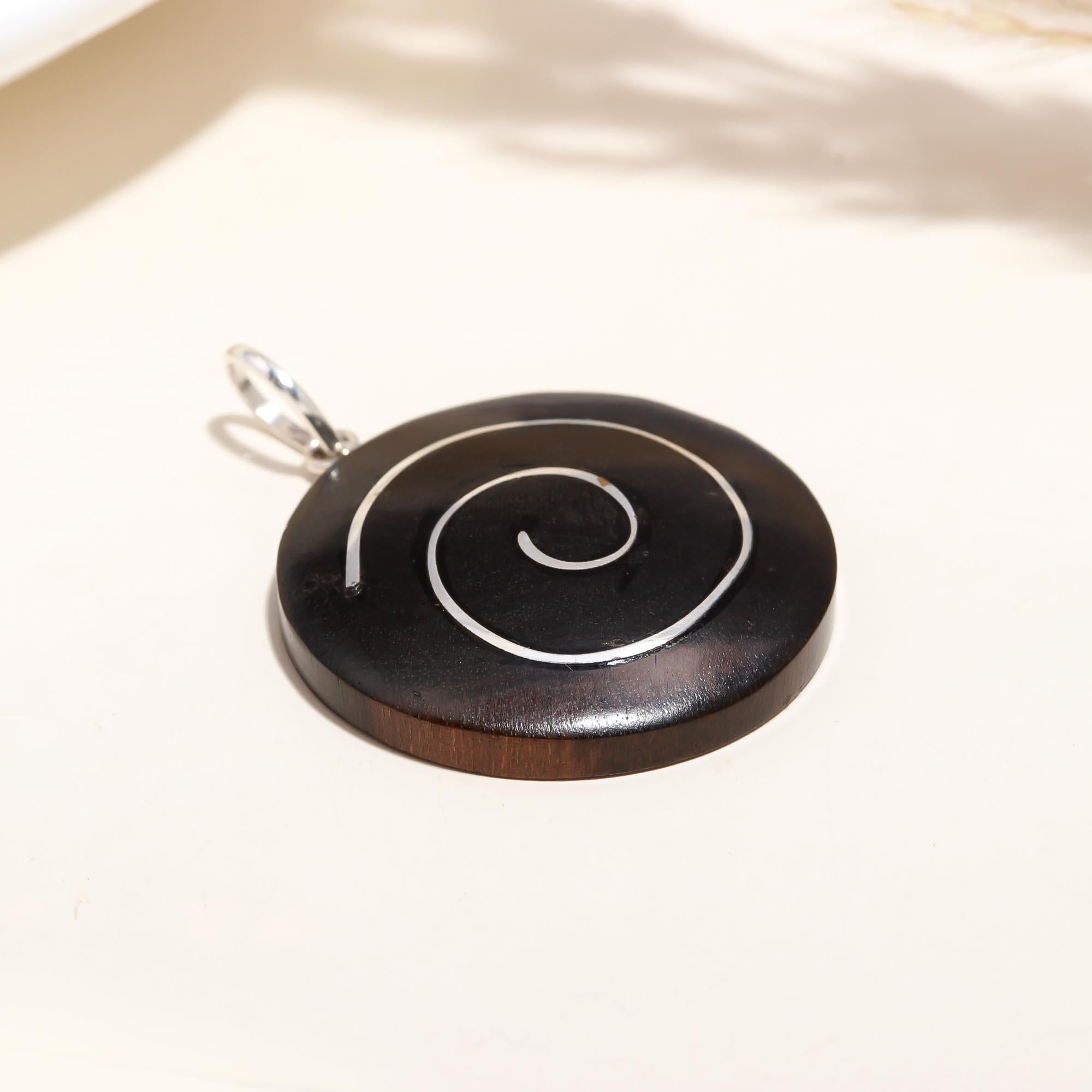 Ebony Wood  Spiral Double Sided Pendant