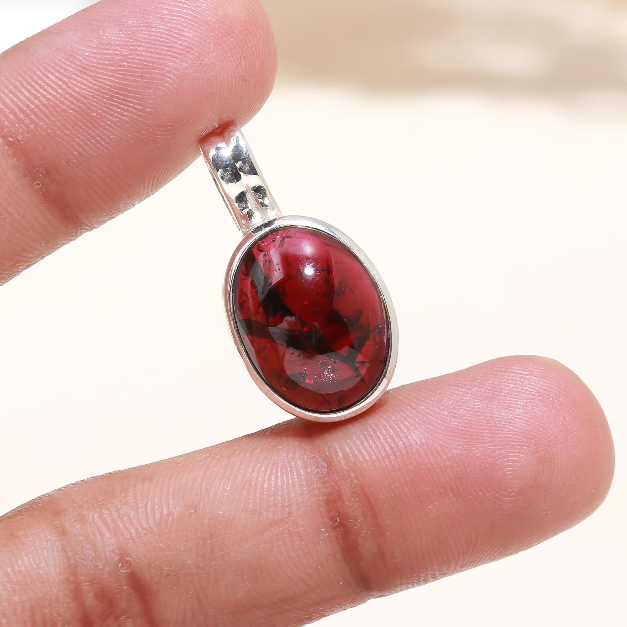 The Crimson Solitaire: Oval Garnet Minimalist Pendant