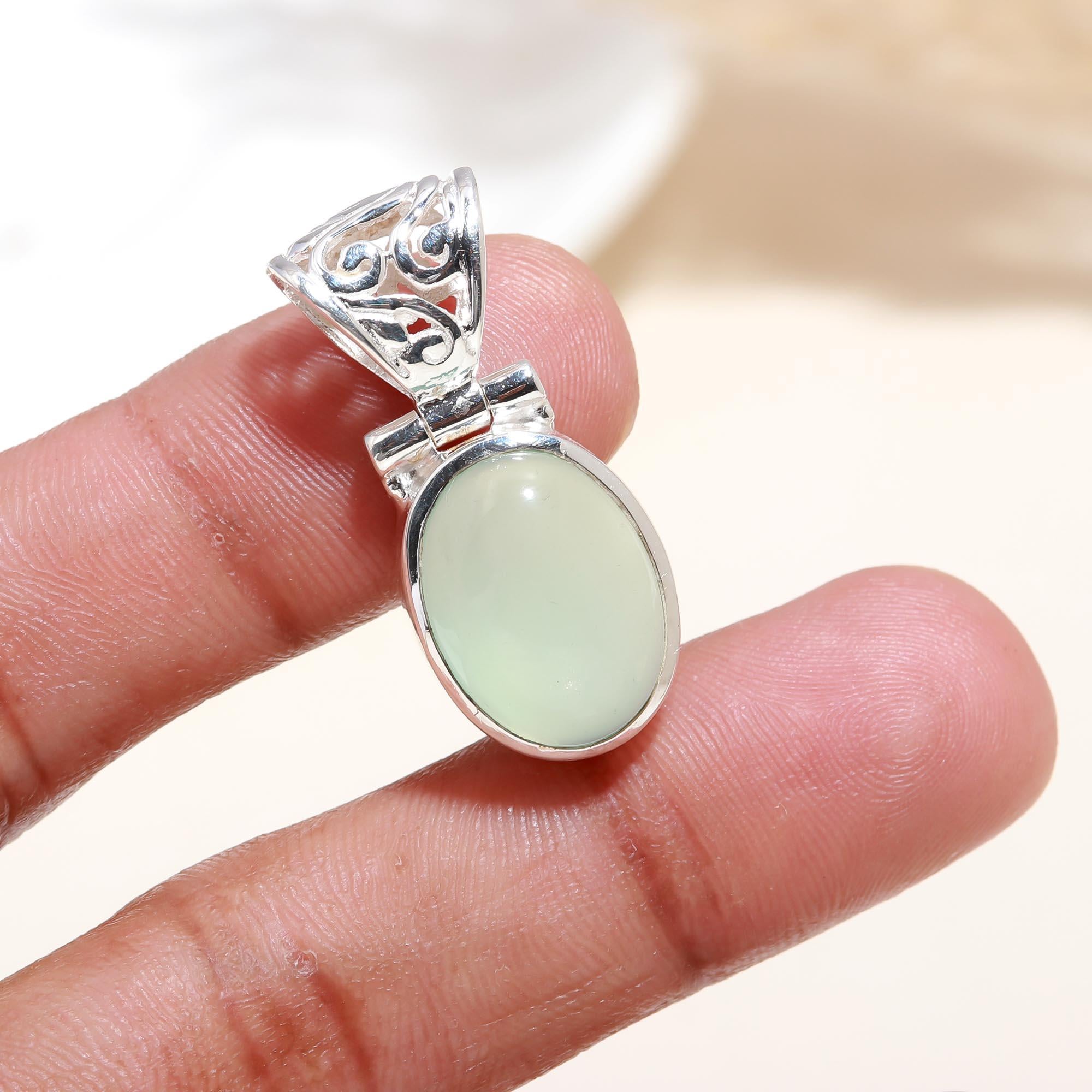 The Serene Seafoam: Green Chalcedony Filigree Pendant