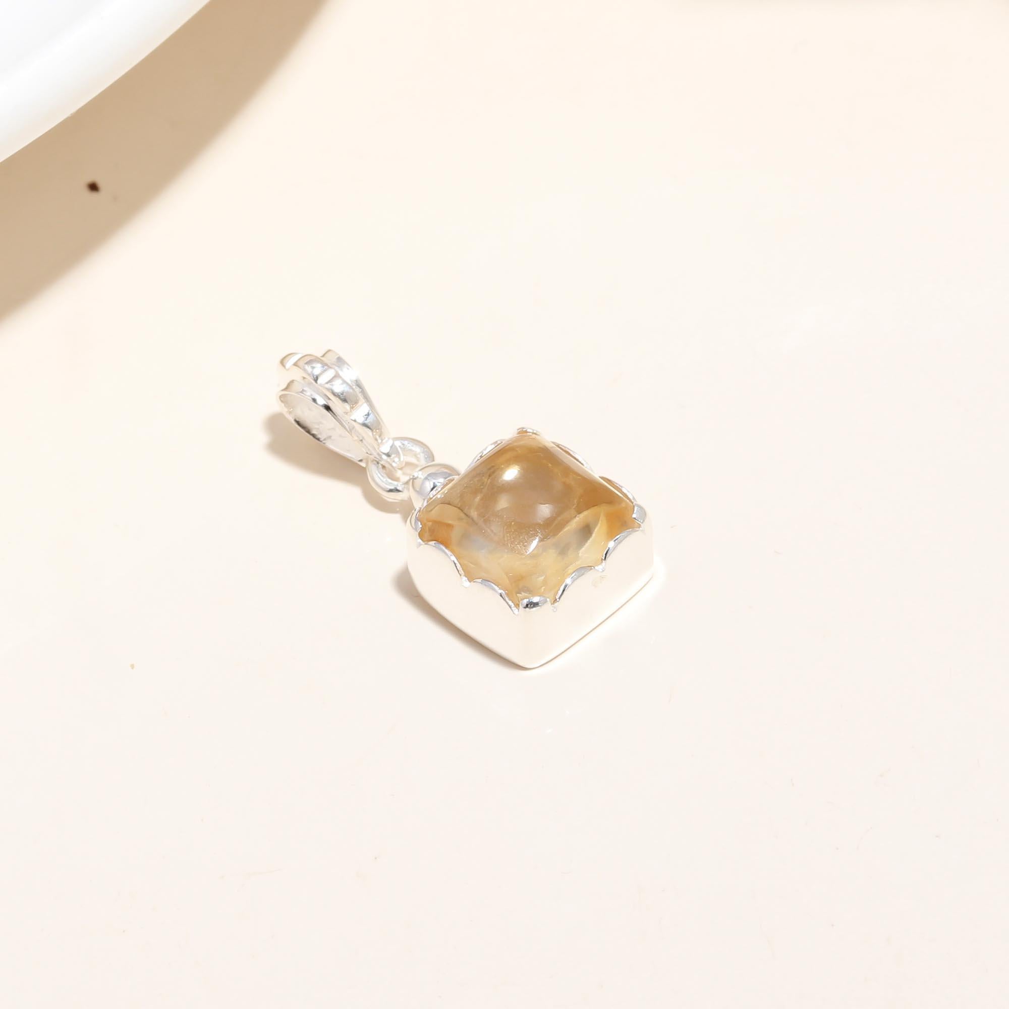 The Golden Ray: Square Citrine Cushion Pendant