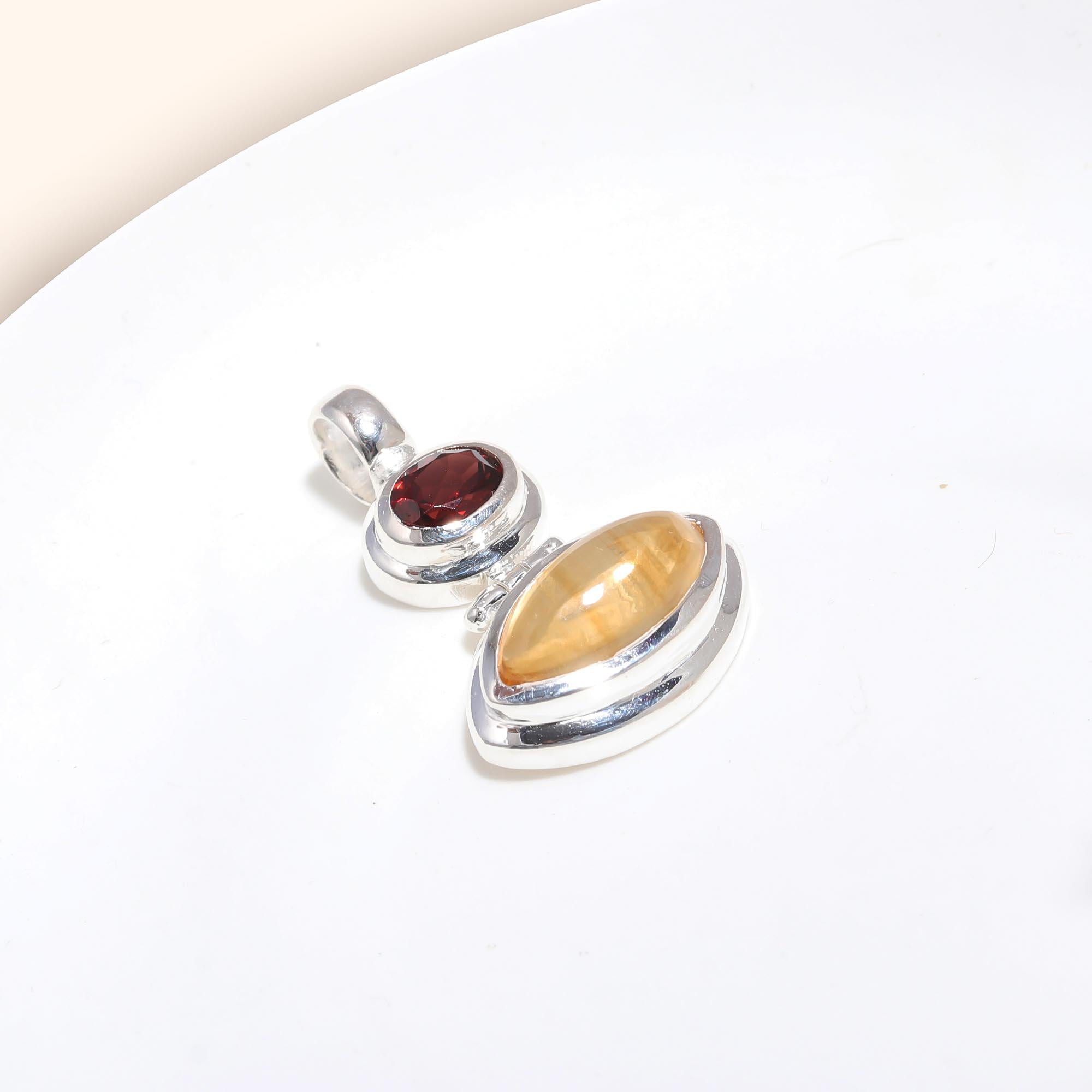 The Solar Flare Drop: Citrine & Garnet Articulated Pendant