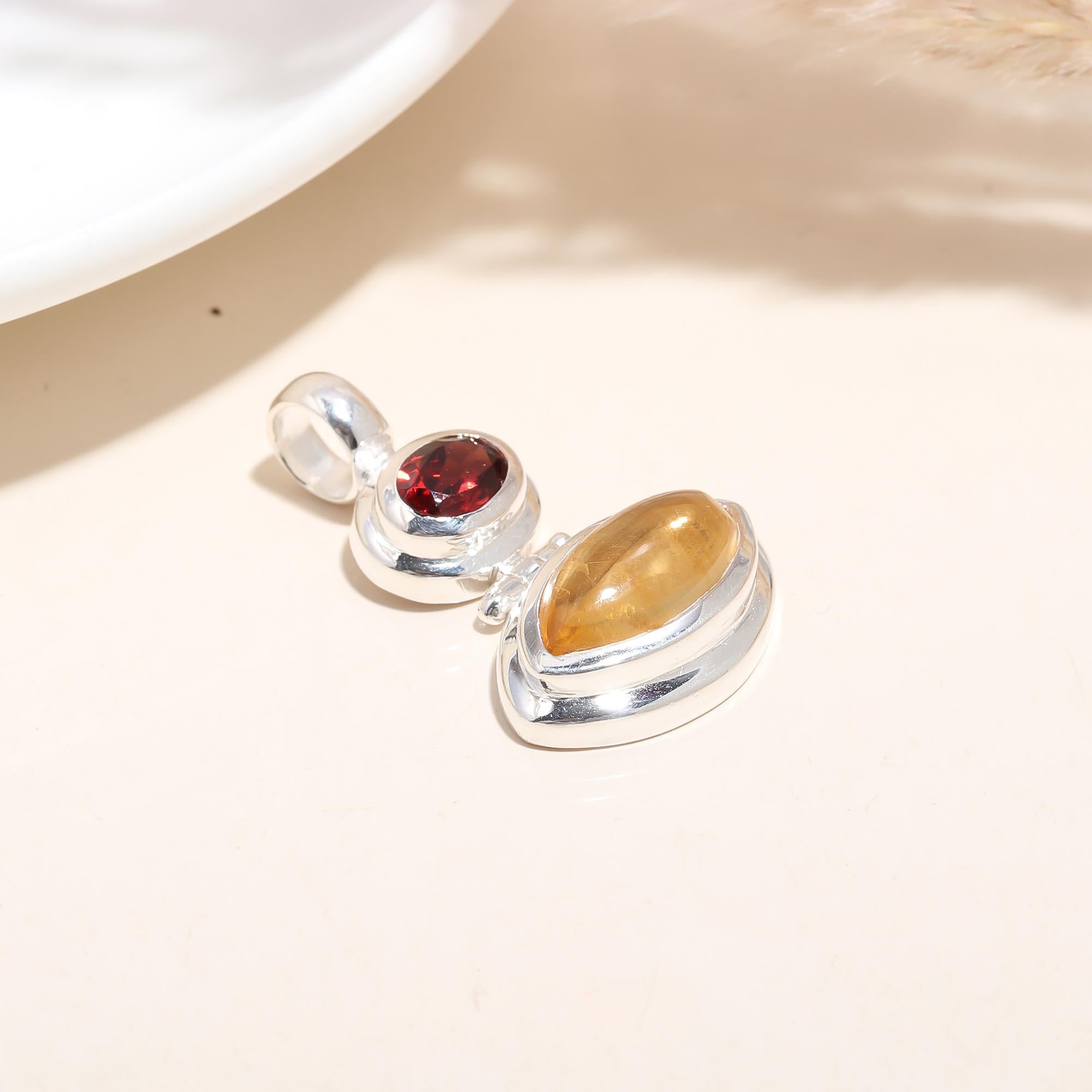 The Solar Flare Drop: Citrine & Garnet Articulated Pendant