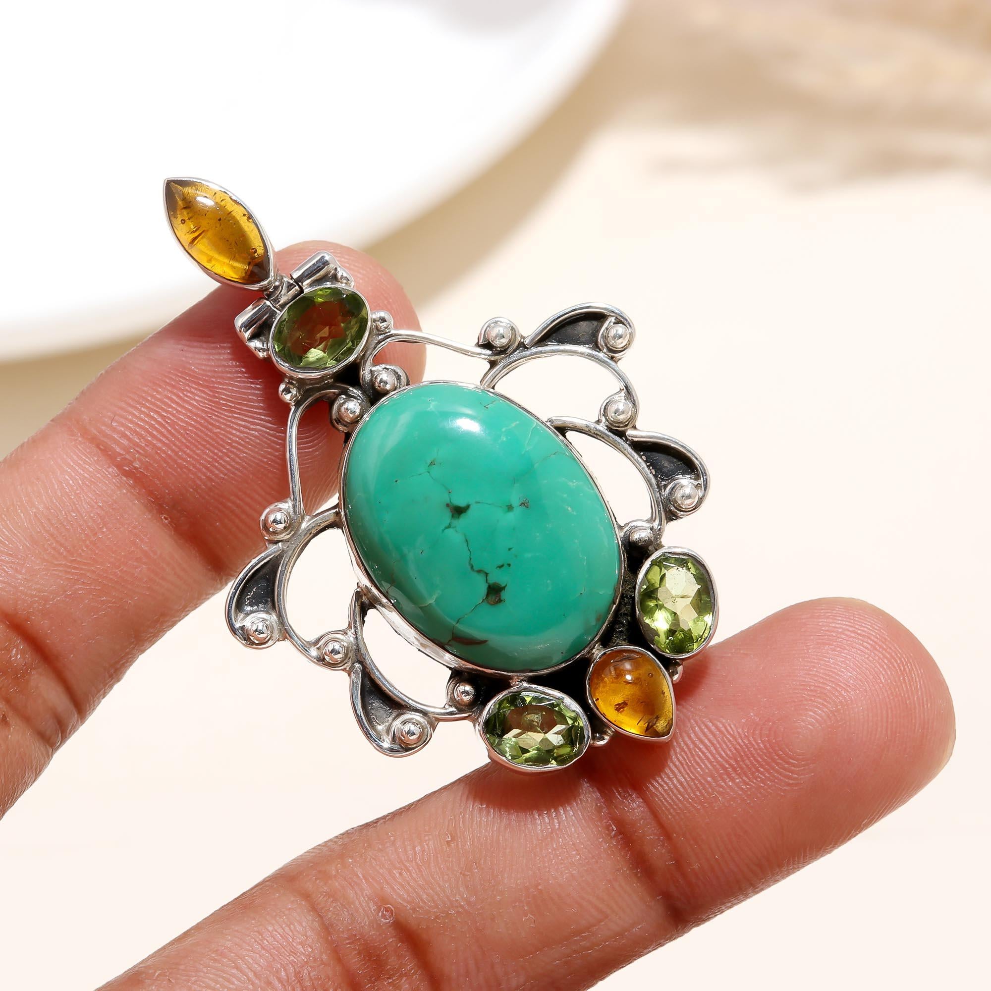 The Turquoise Victorian Pendant: Turquoise & Multi-Gem Ornate Pendant