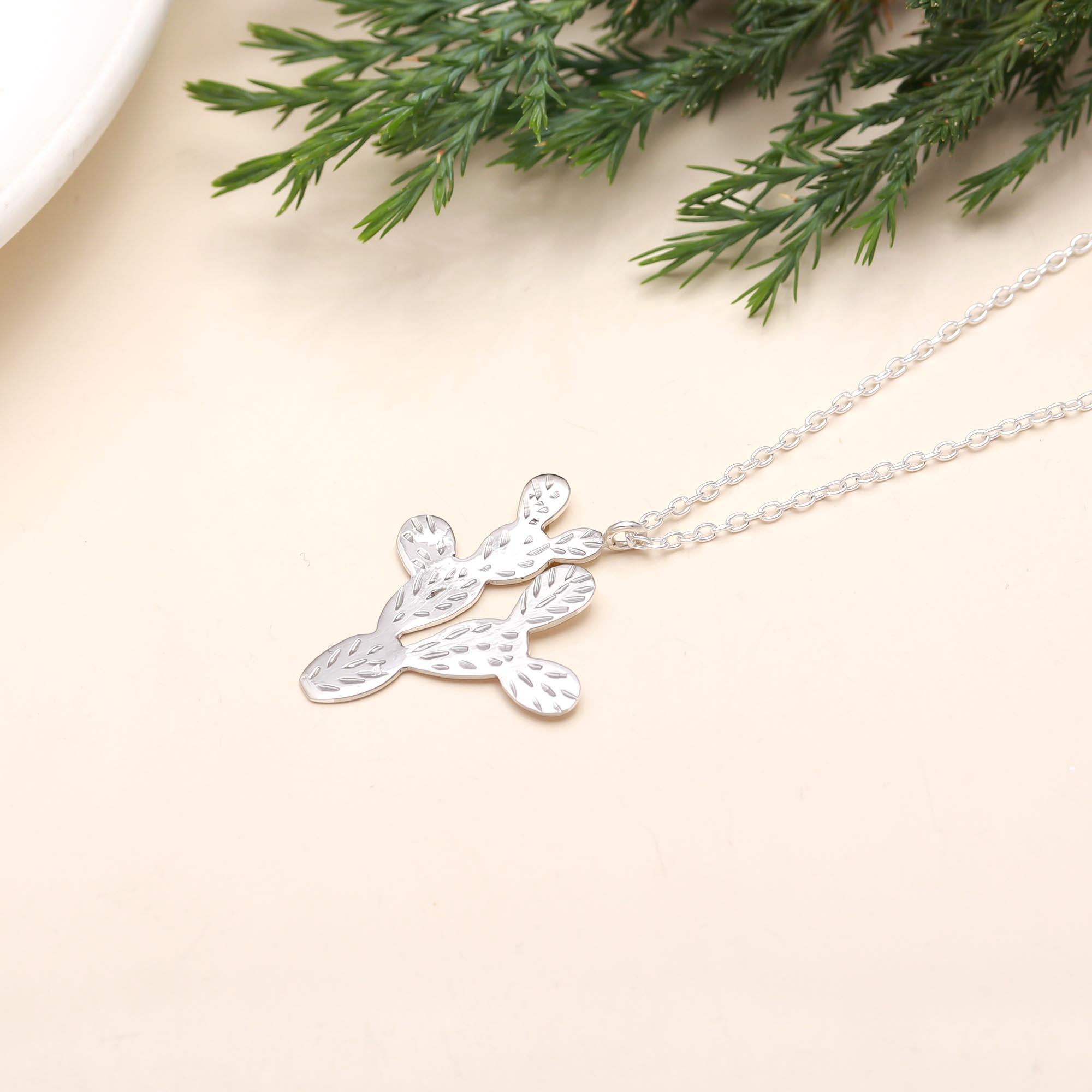 925 Silver Cactus Pendant Necklace