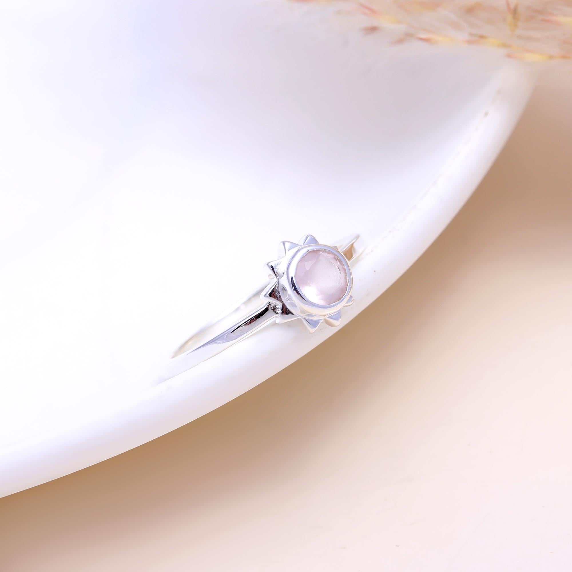 The Pink Sun Ring: Rose Quartz Sun-Setting Ring