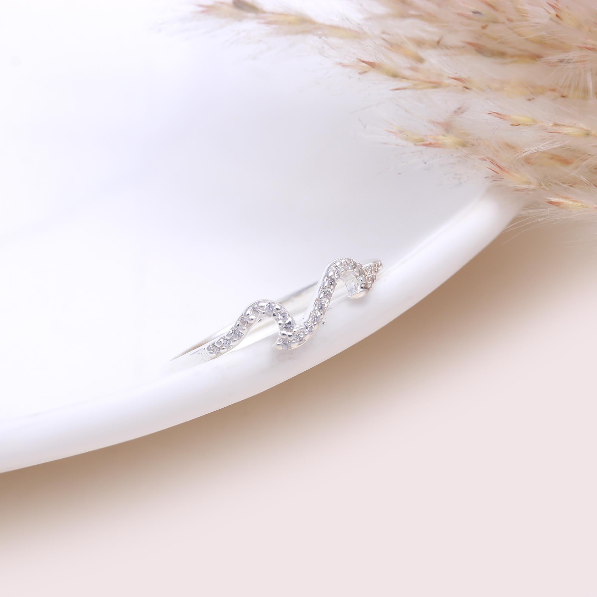 The Stardust Wave Band: Pave White Topaz Curved Ring