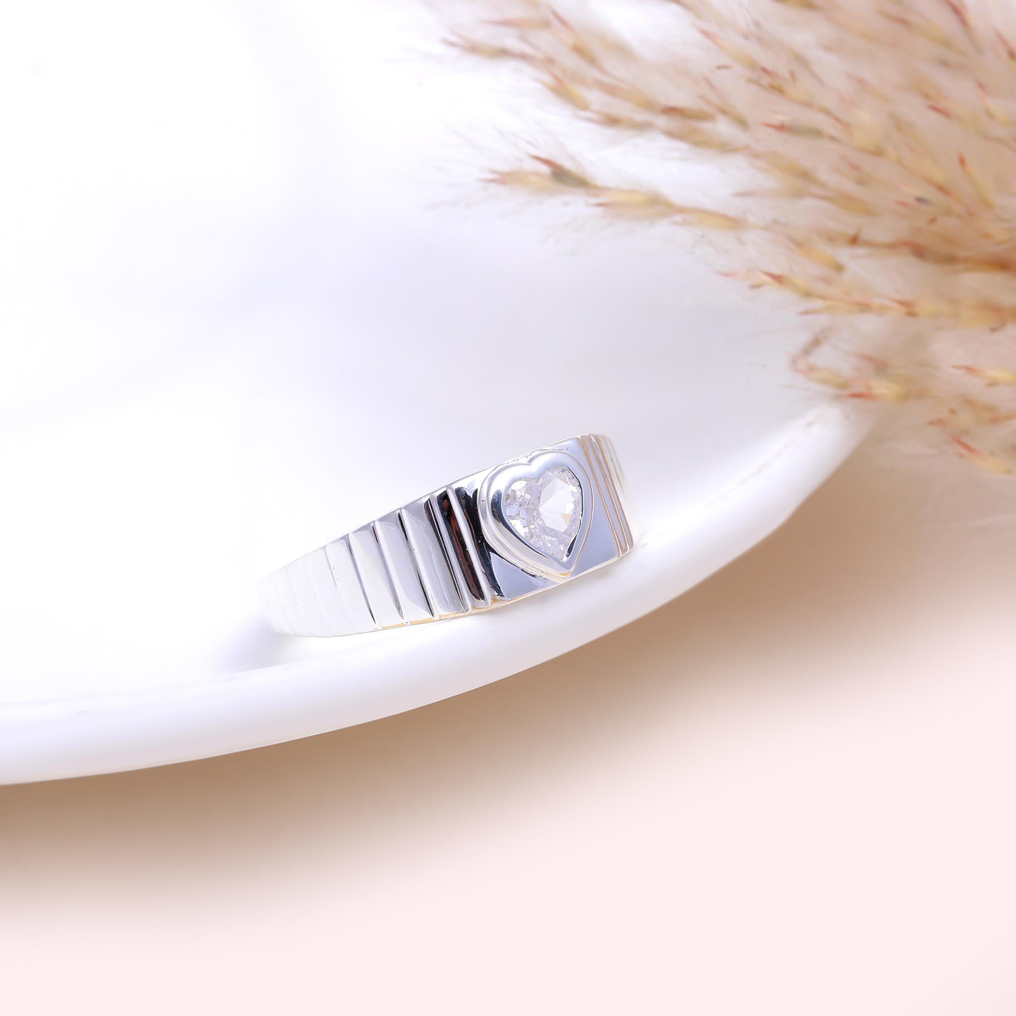 The Grooved Heart: Silver Signet Solitaire Ring