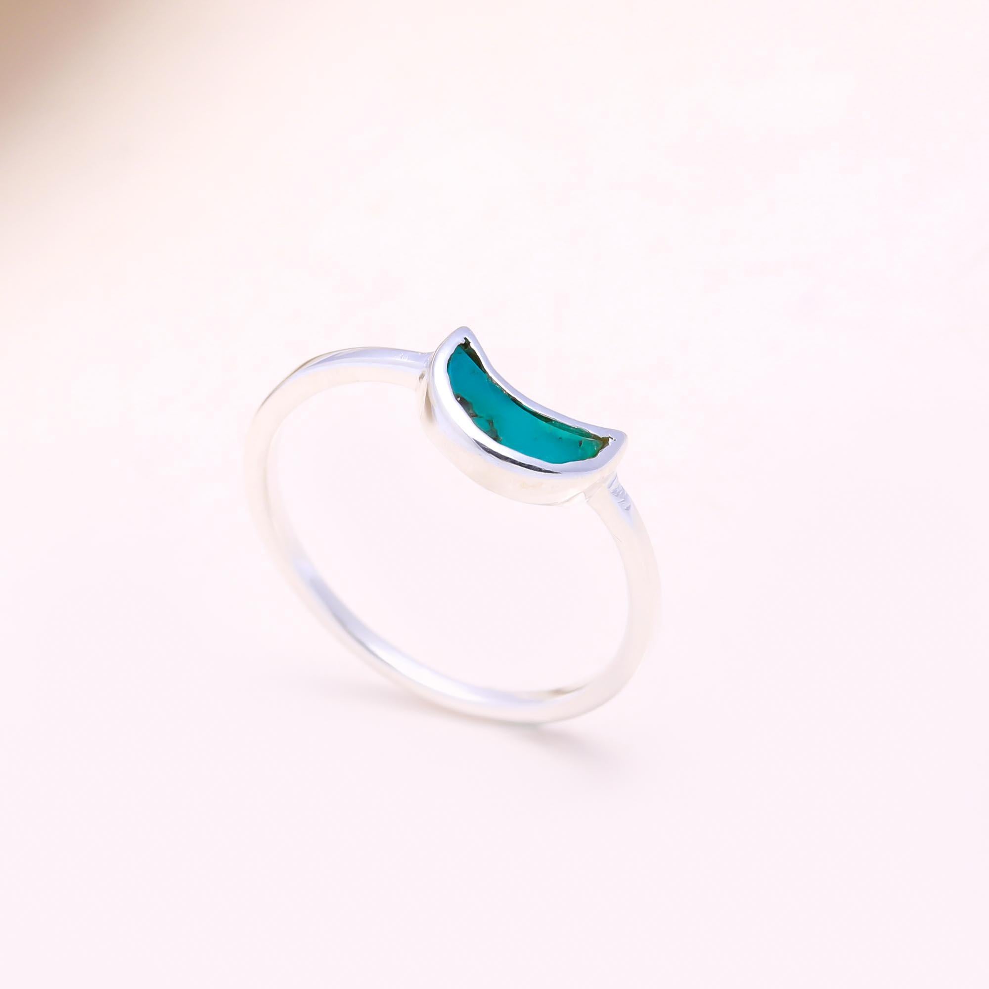 The Turquoise Crescent Ring: Turquoise Inlay Moon Ring