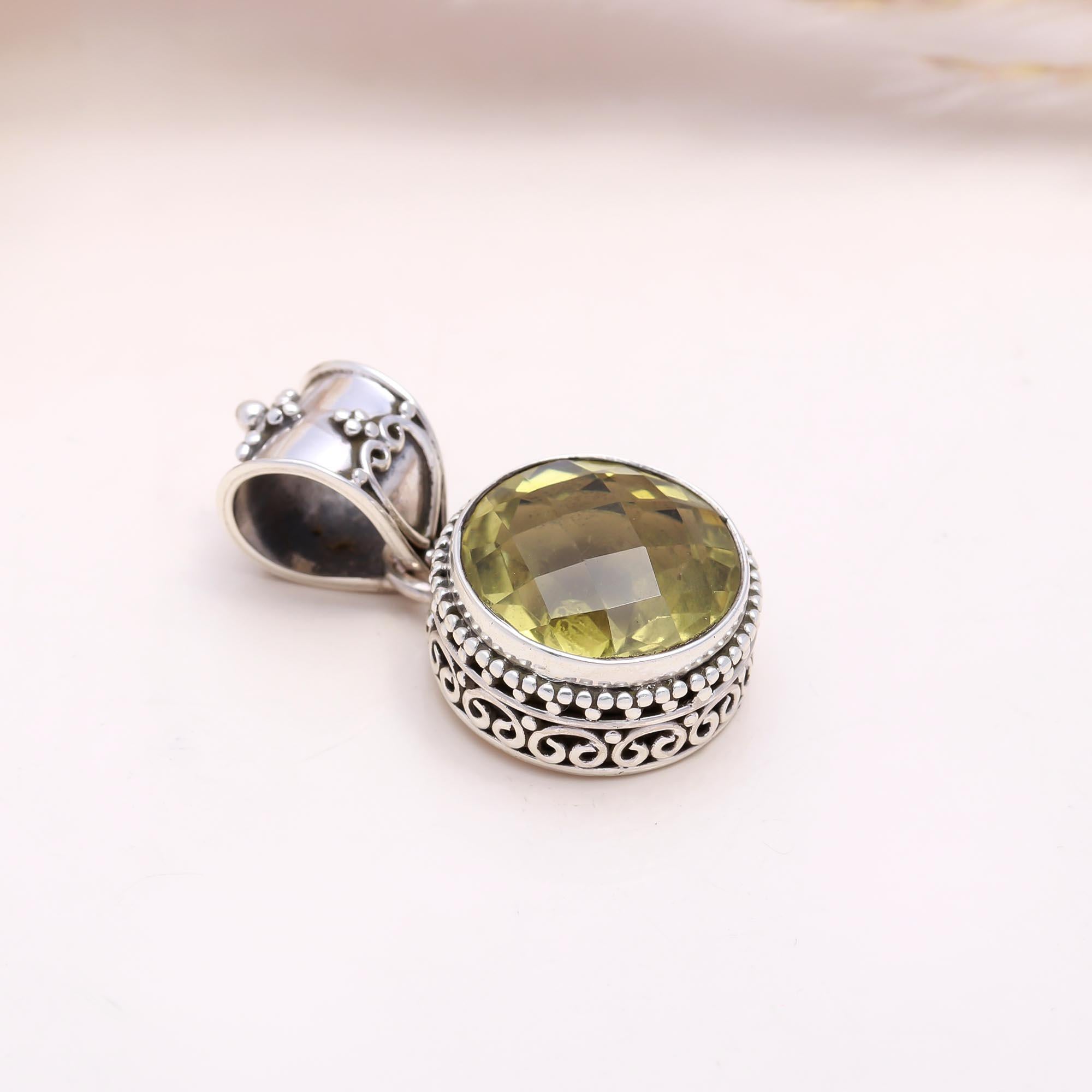 The Solar Round: Lemon Quartz Filigree Pendant