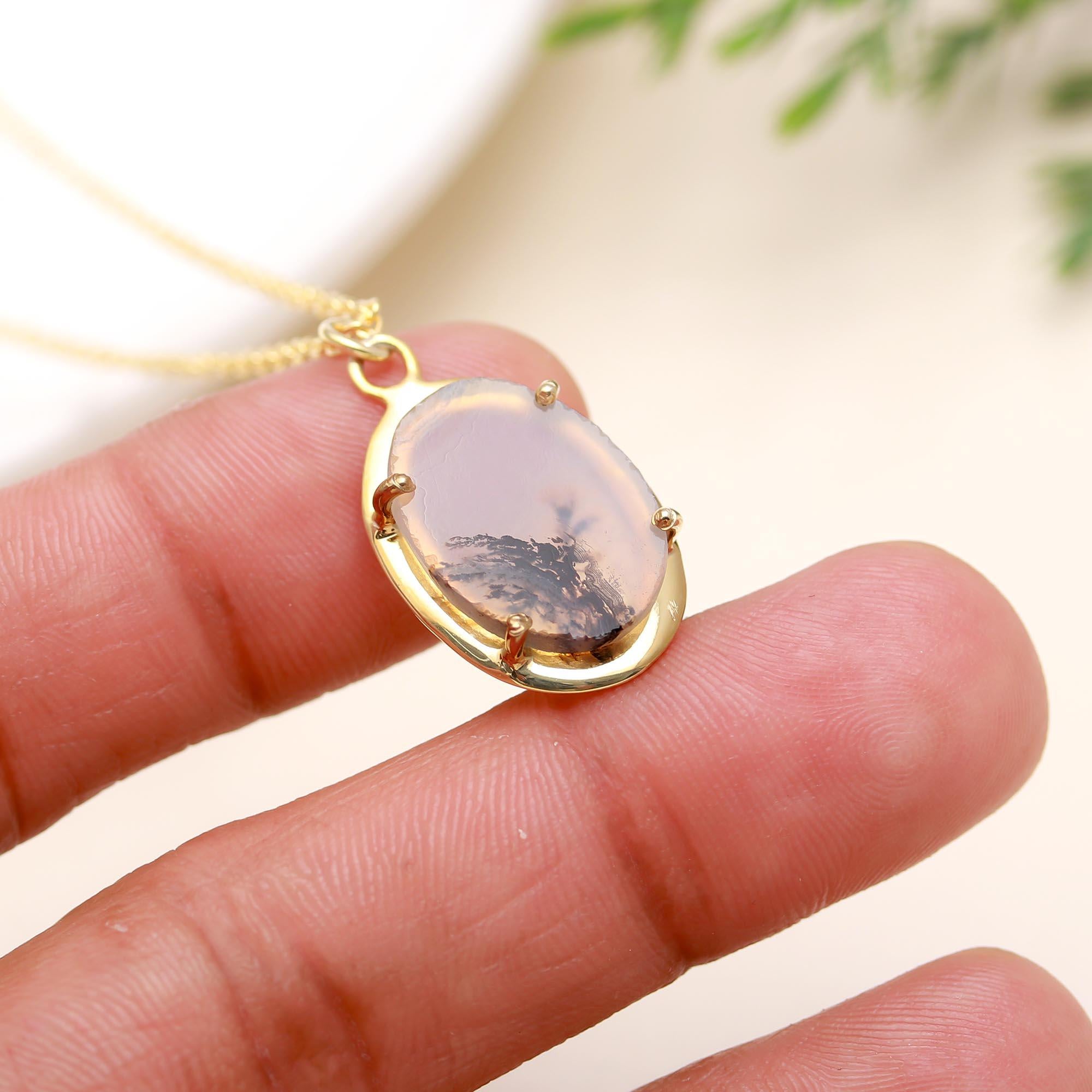 925 Silver Dendritic Agate Pendant Necklace