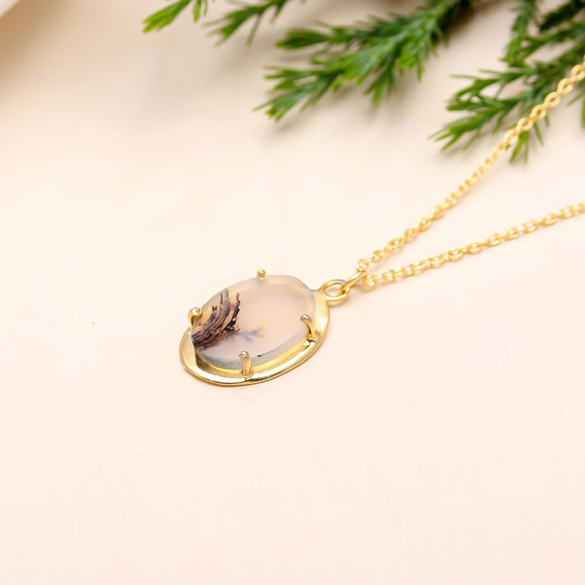 The Dendritic Dream: Organic Agate Pendant Necklace