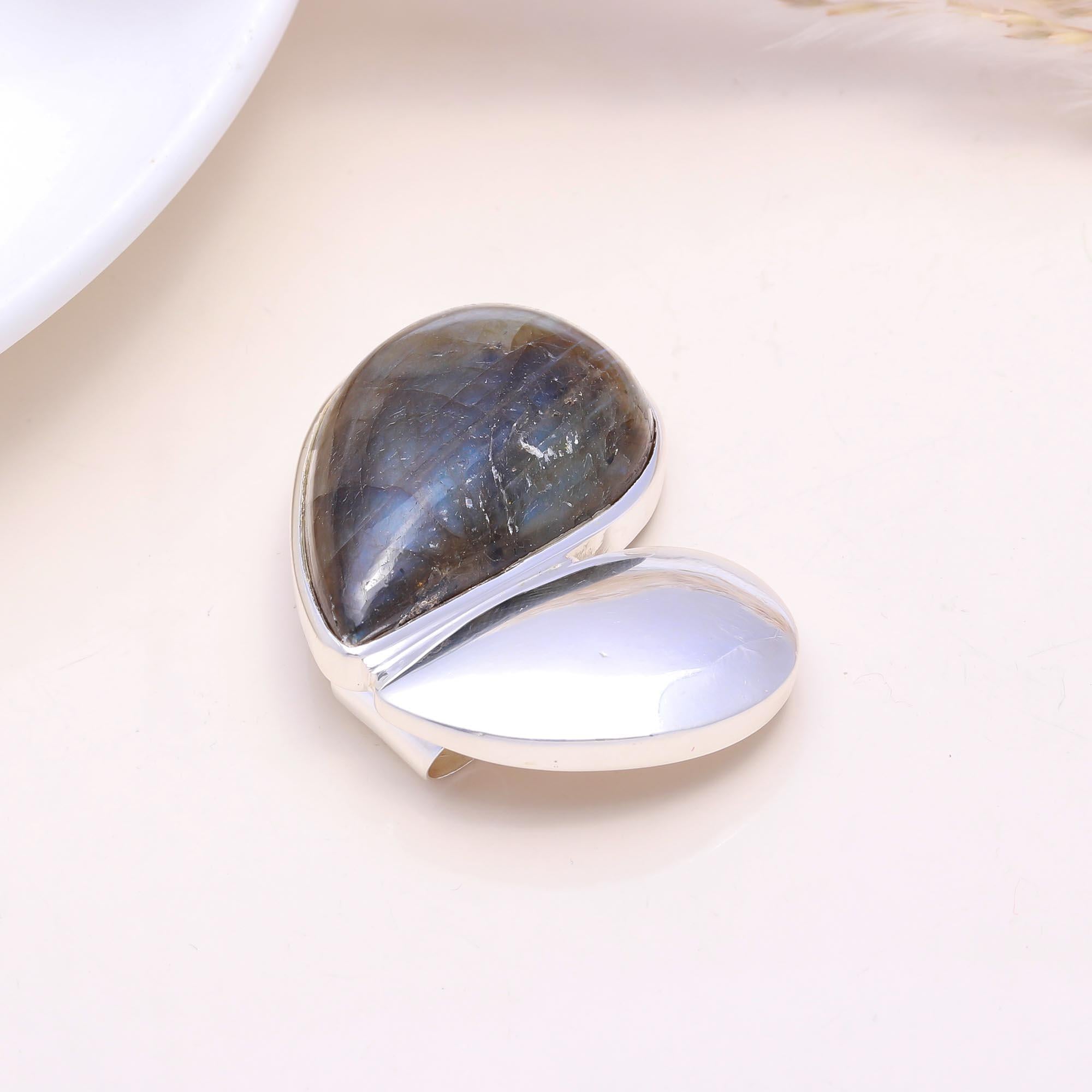 The Yin Yang Heart: Labradorite & Silver Heart Pendant