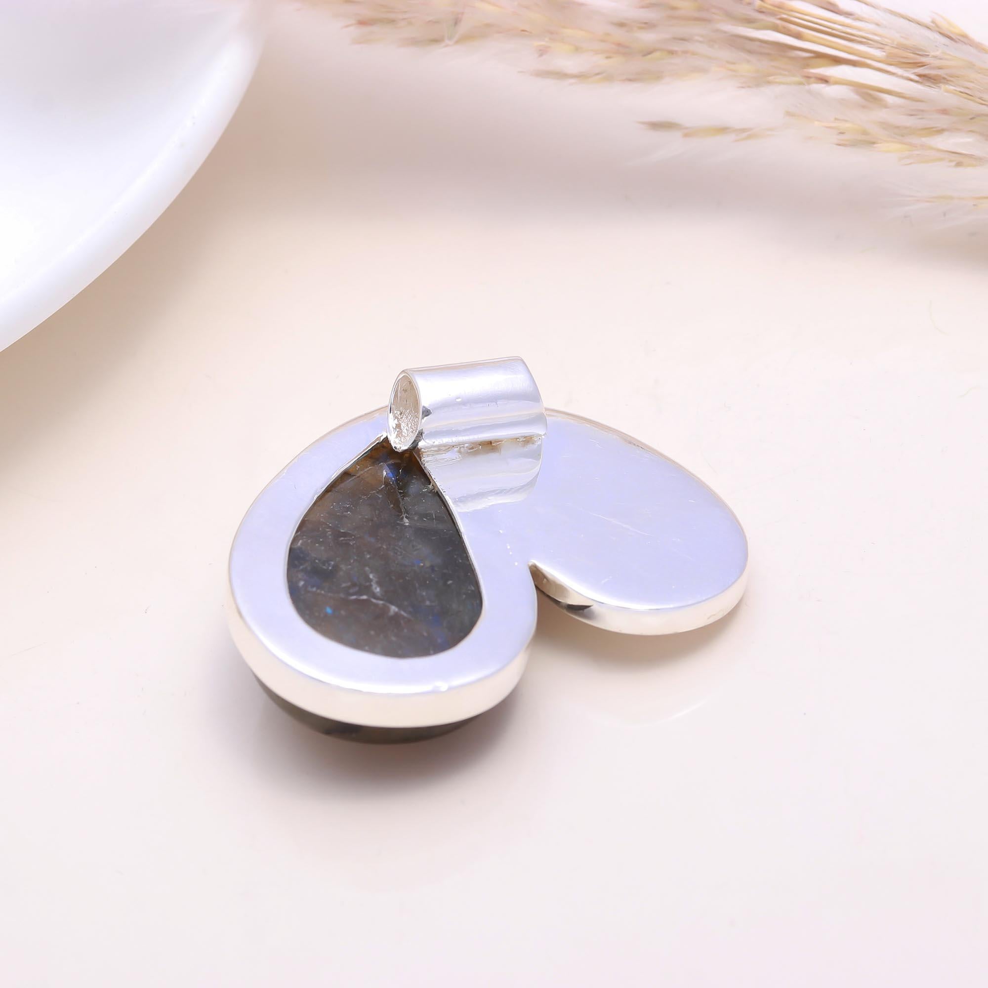 The Yin Yang Heart: Labradorite & Silver Heart Pendant