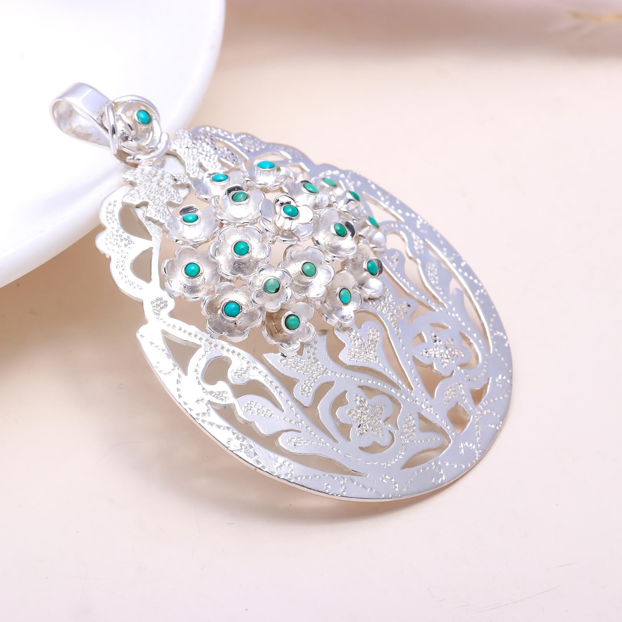 The Summer Garden: Turquoise Floral Filigree Pendant