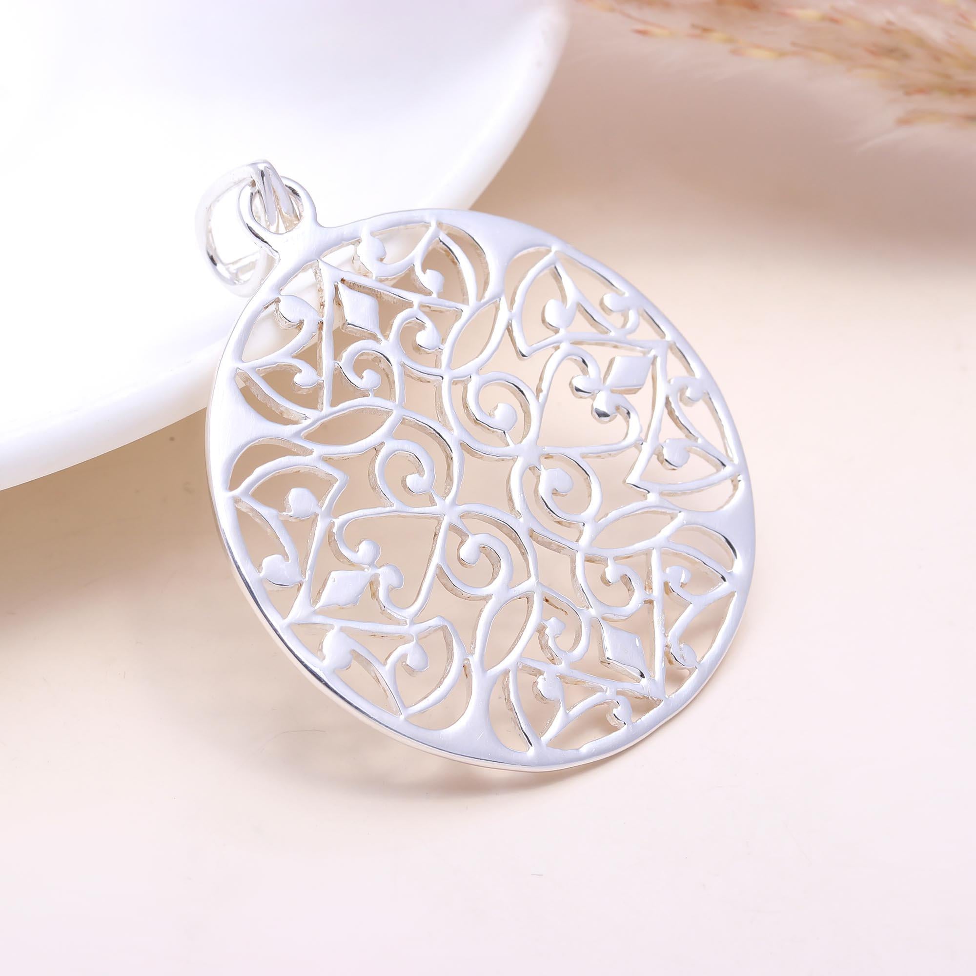 The Sacred Circle: Round Silver Filigree Pendant