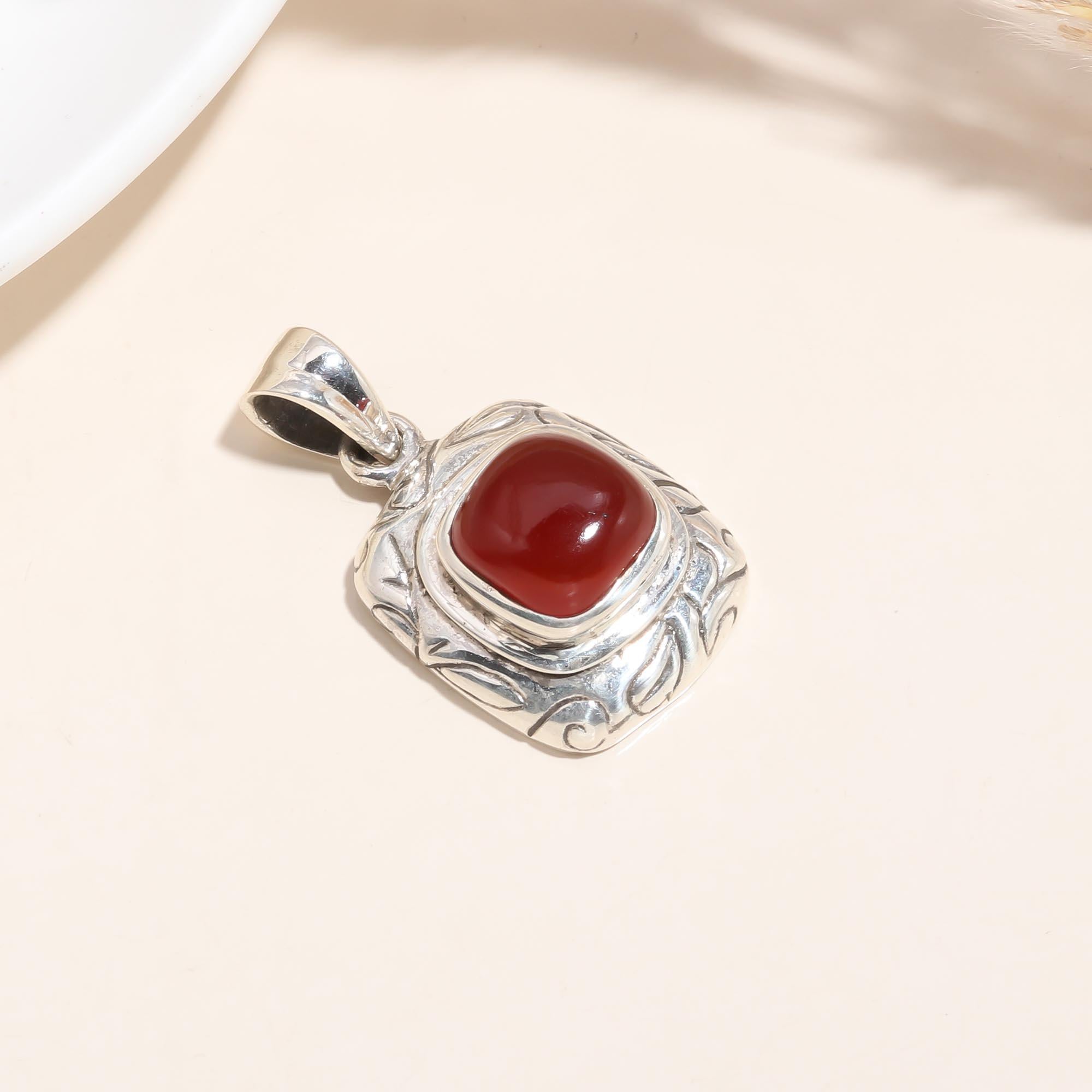 The Vintage Crimson: Red Onyx Textured Frame Pendant