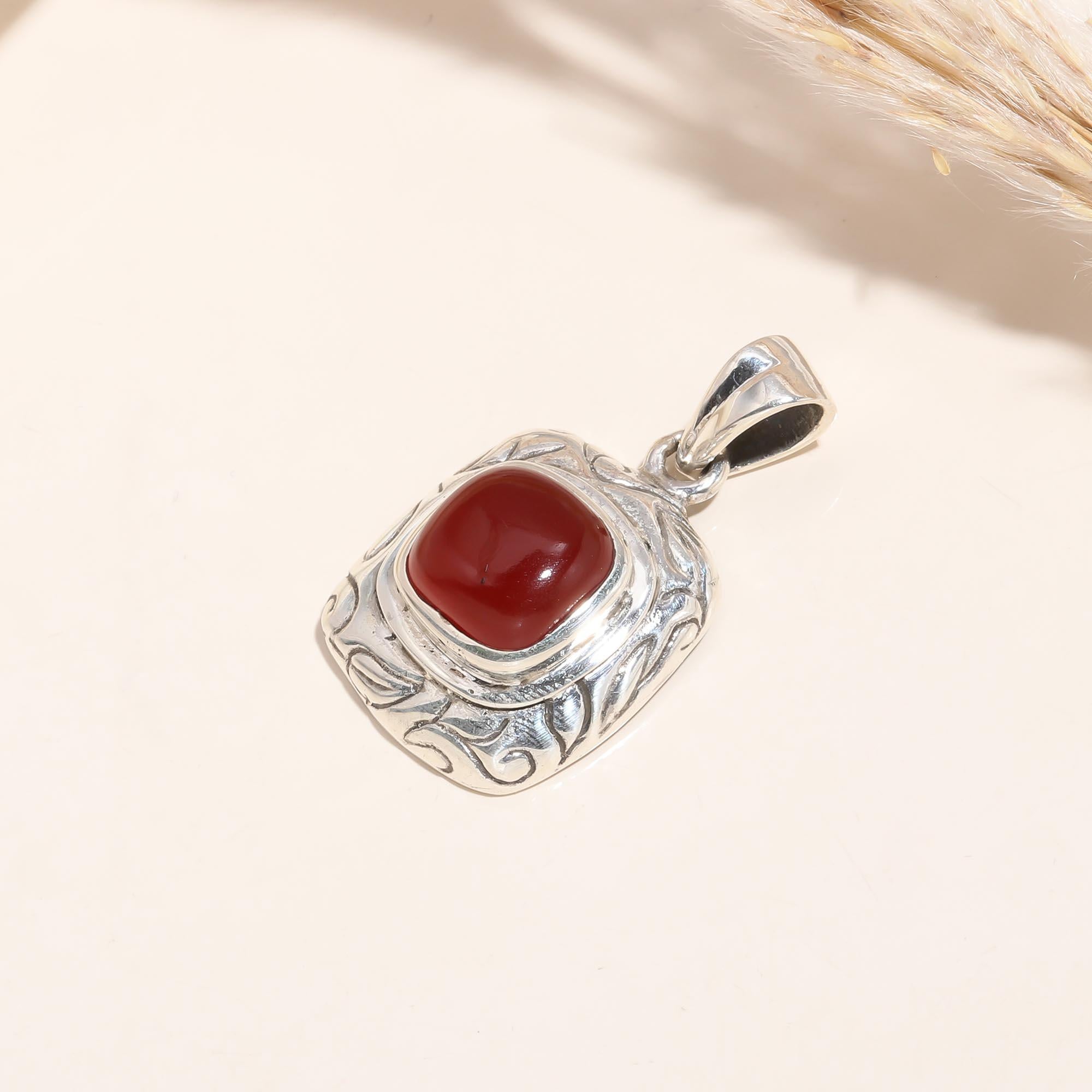 The Vintage Crimson: Red Onyx Textured Frame Pendant