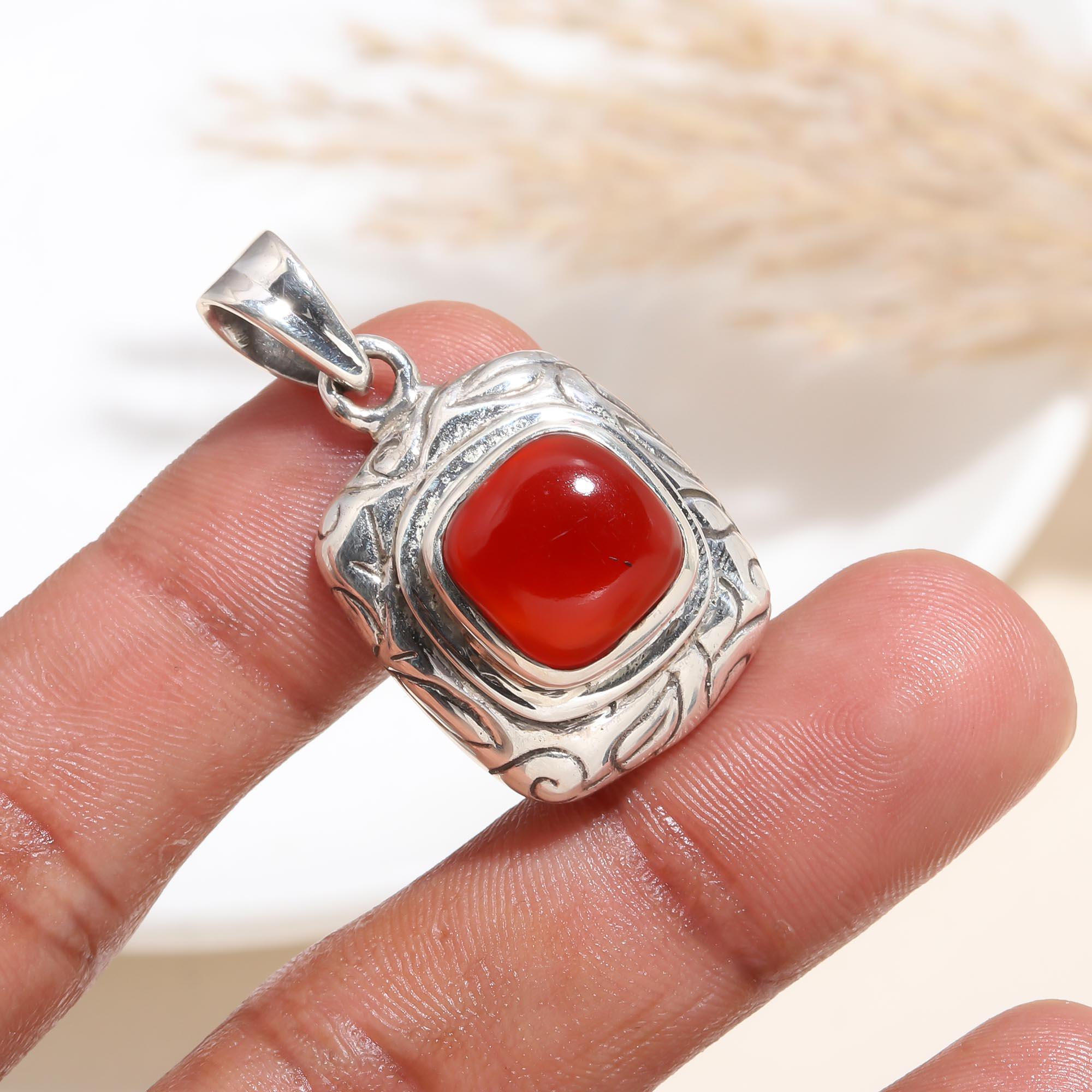 The Vintage Crimson: Red Onyx Textured Frame Pendant