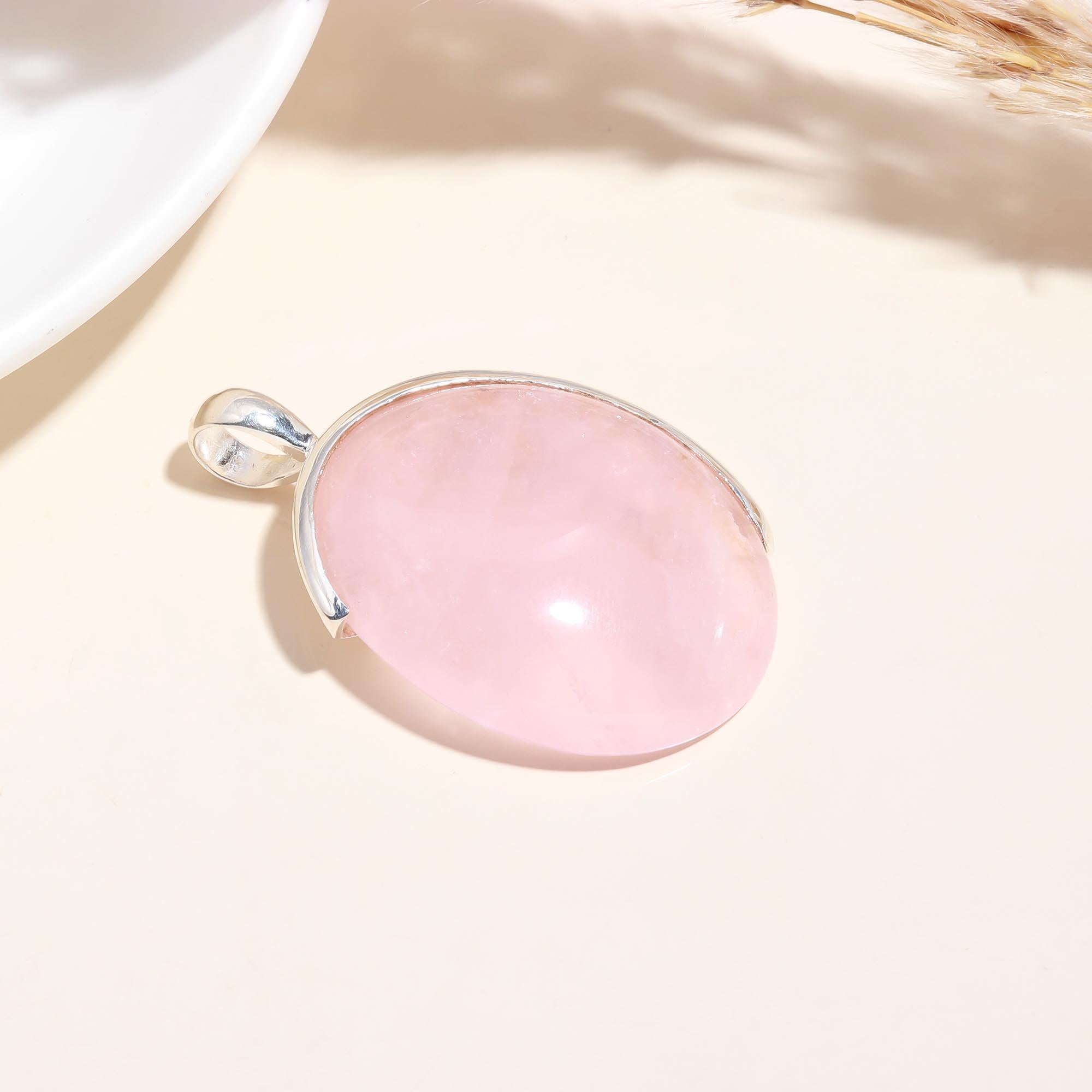 The Pink Horizon: Large Rose Quartz Oval Pendant