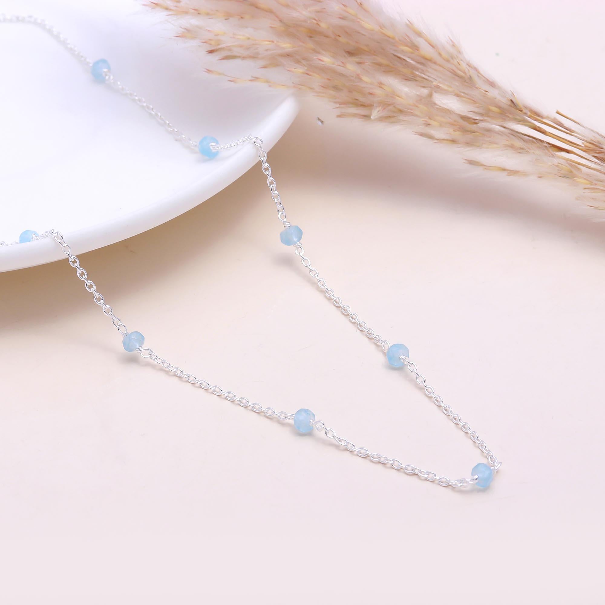 The Ocean Mist: Aquamarine Faceted Bead Necklace