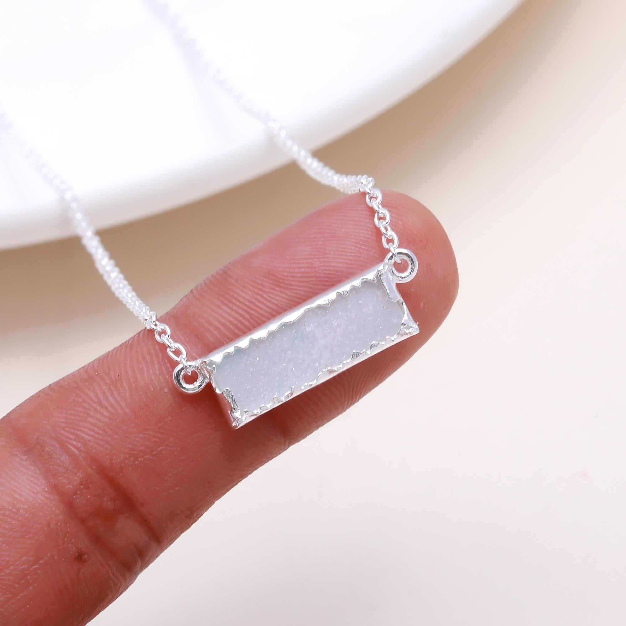 The White Sparkle: Rectangular Druzy Bar Necklace