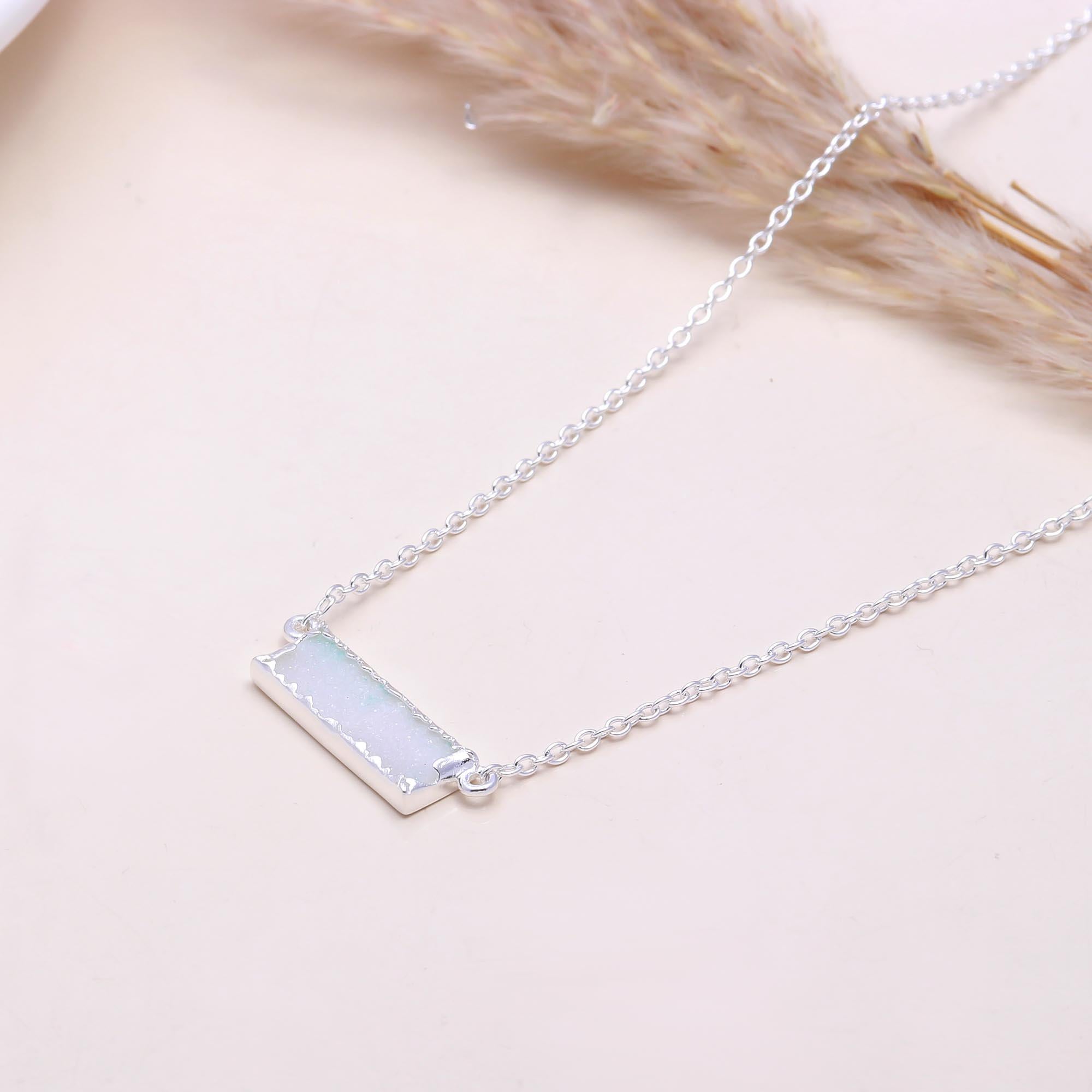 The White Sparkle: Rectangular Druzy Bar Necklace