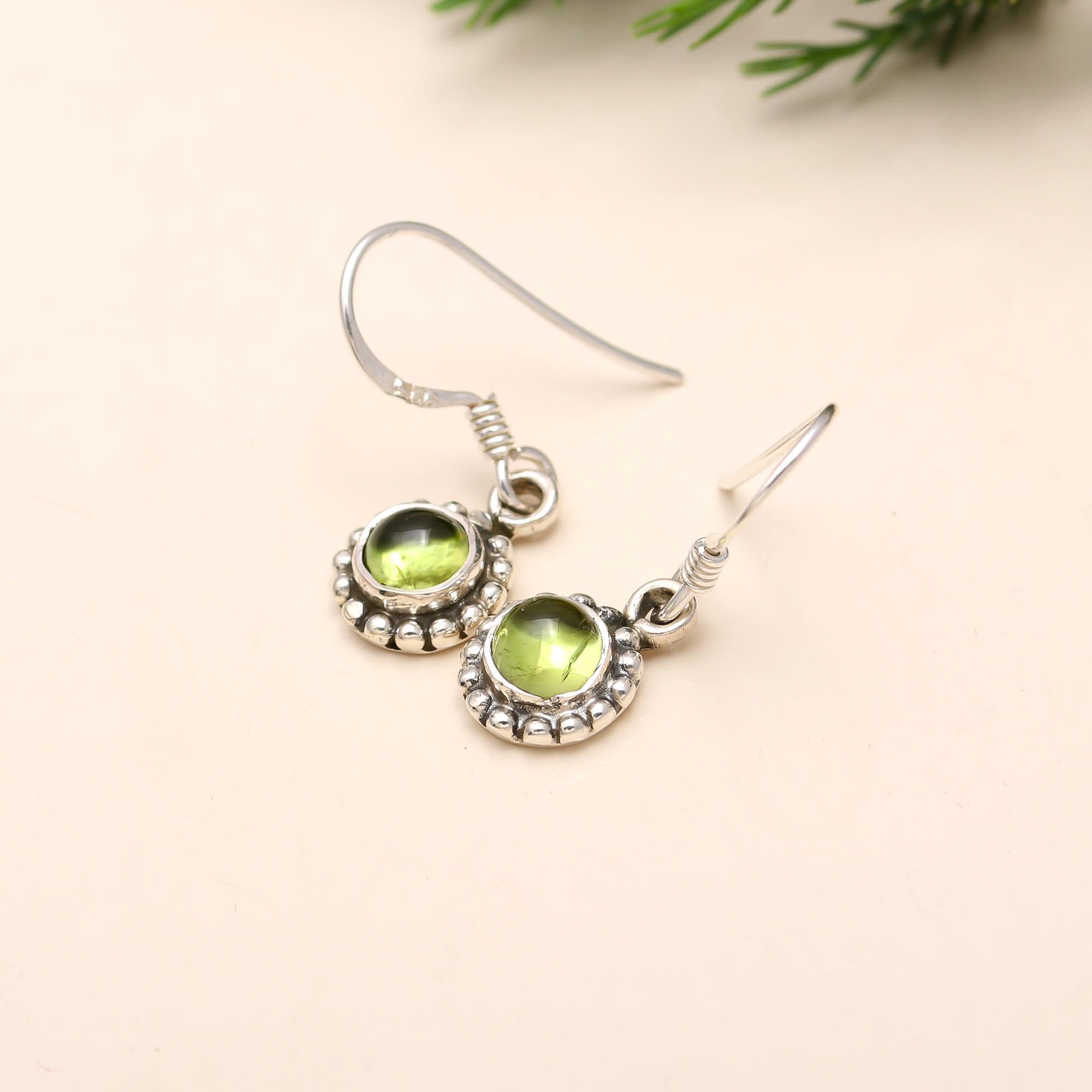 The Verdant Halo: Sterling Silver & Natural Peridot Drop Earrings
