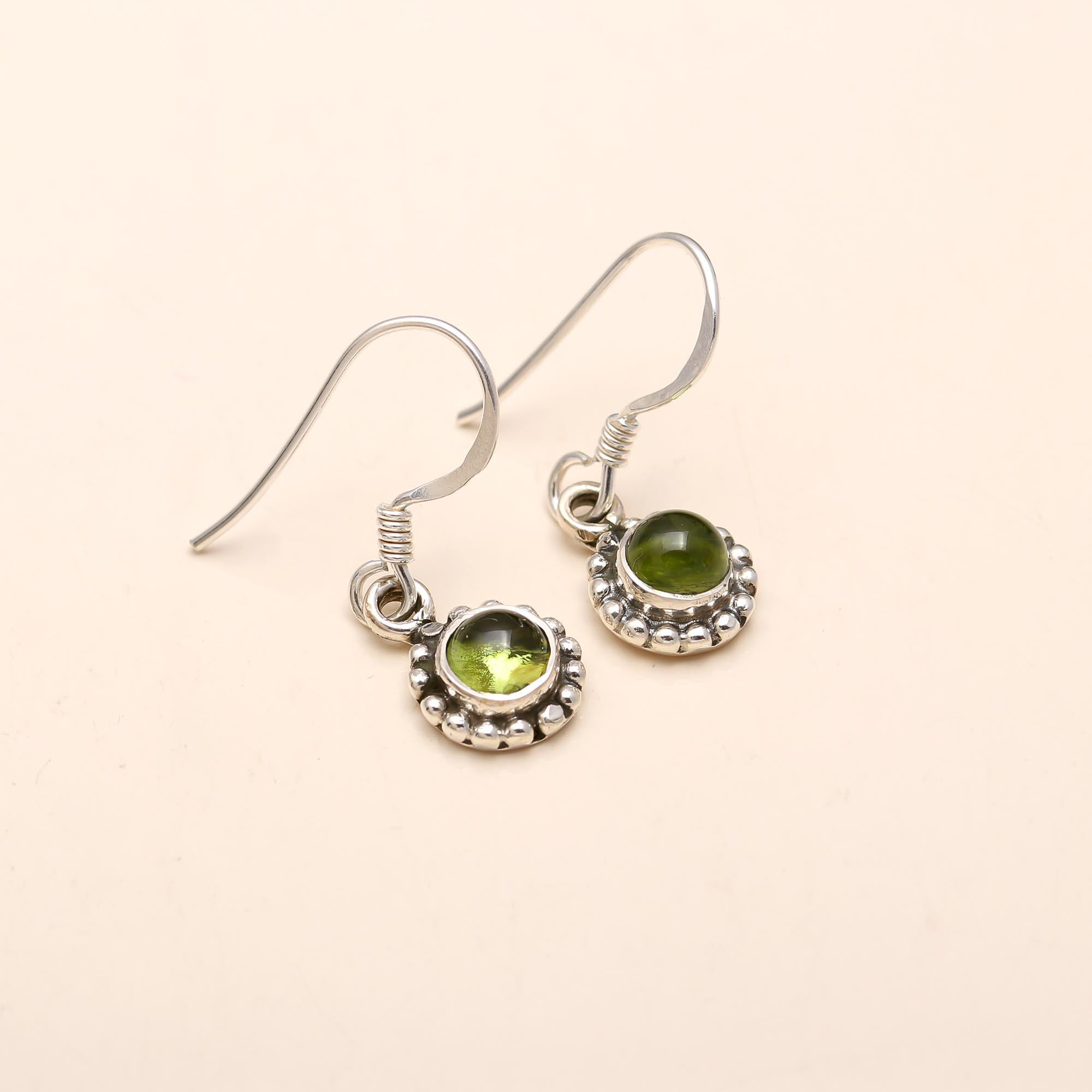 The Verdant Halo: Sterling Silver & Natural Peridot Drop Earrings