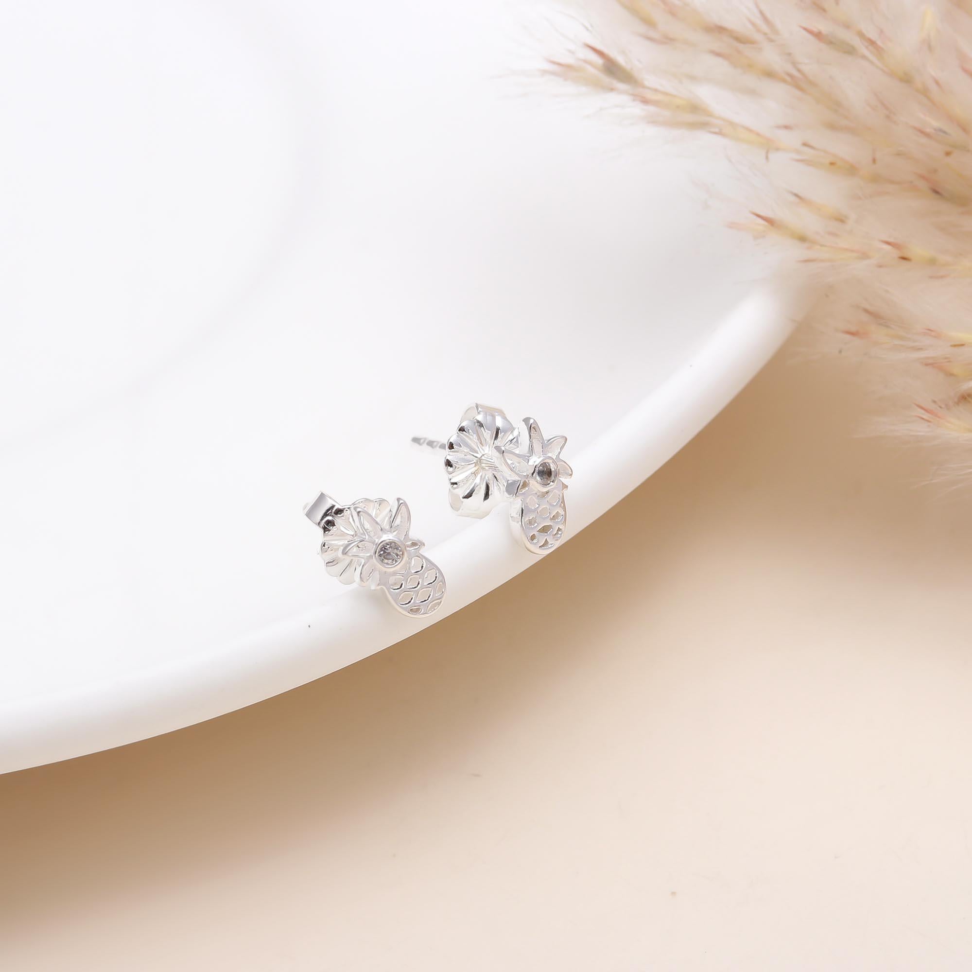 925 Sterling Silver Tropical Pineapple Stud Earrings