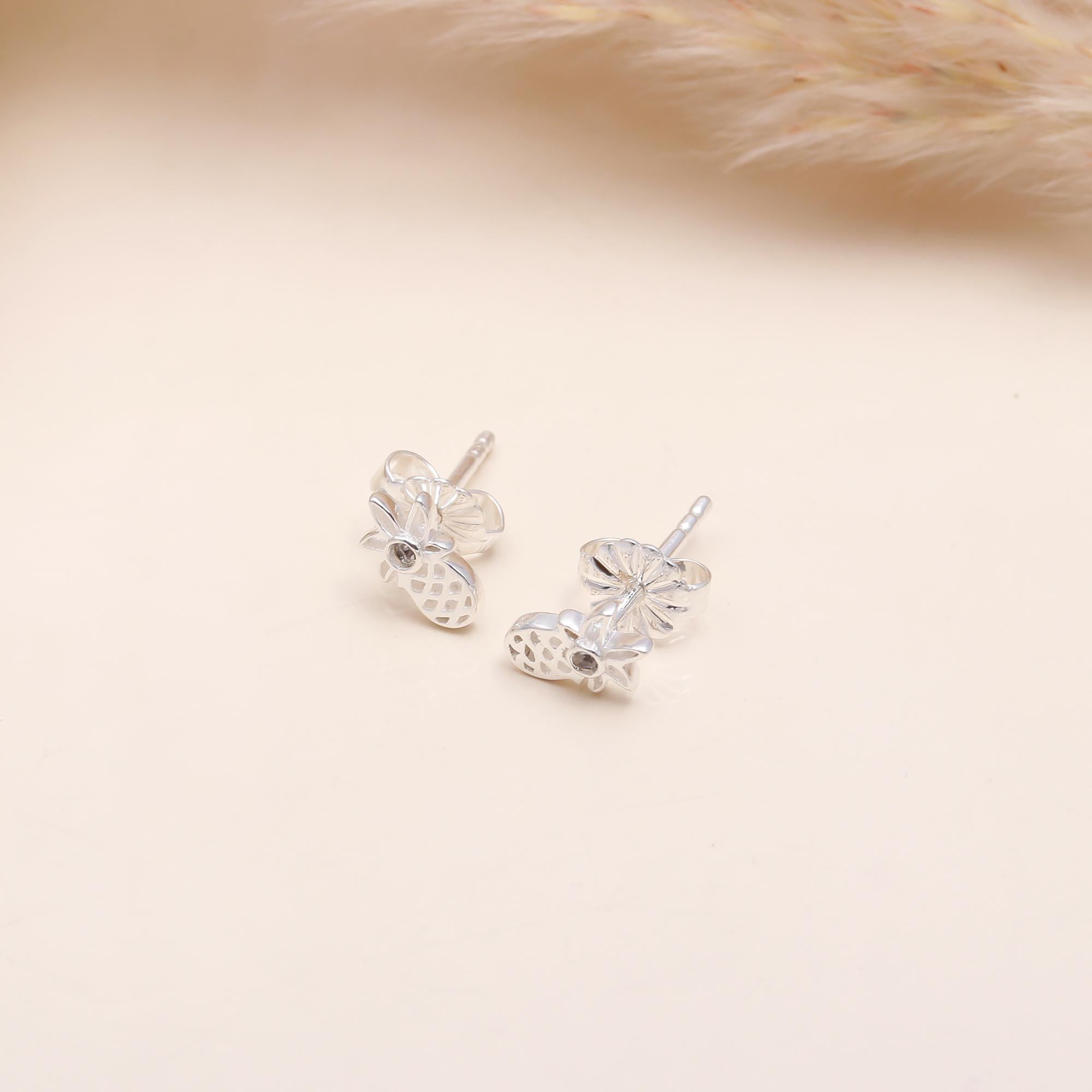 925 Sterling Silver Tropical Pineapple Stud Earrings
