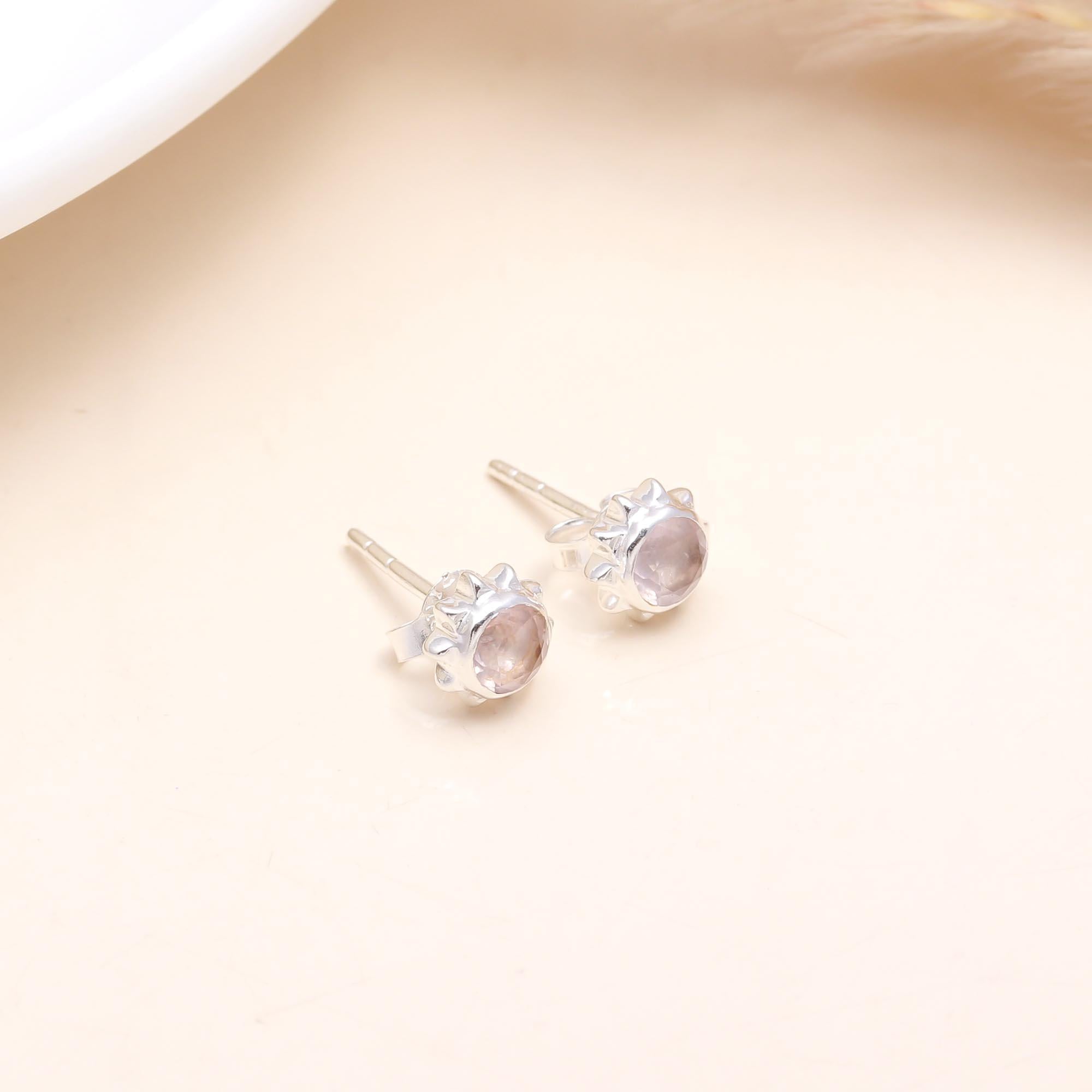 925 Sterling Silver Rose Quartz Stud Earrings