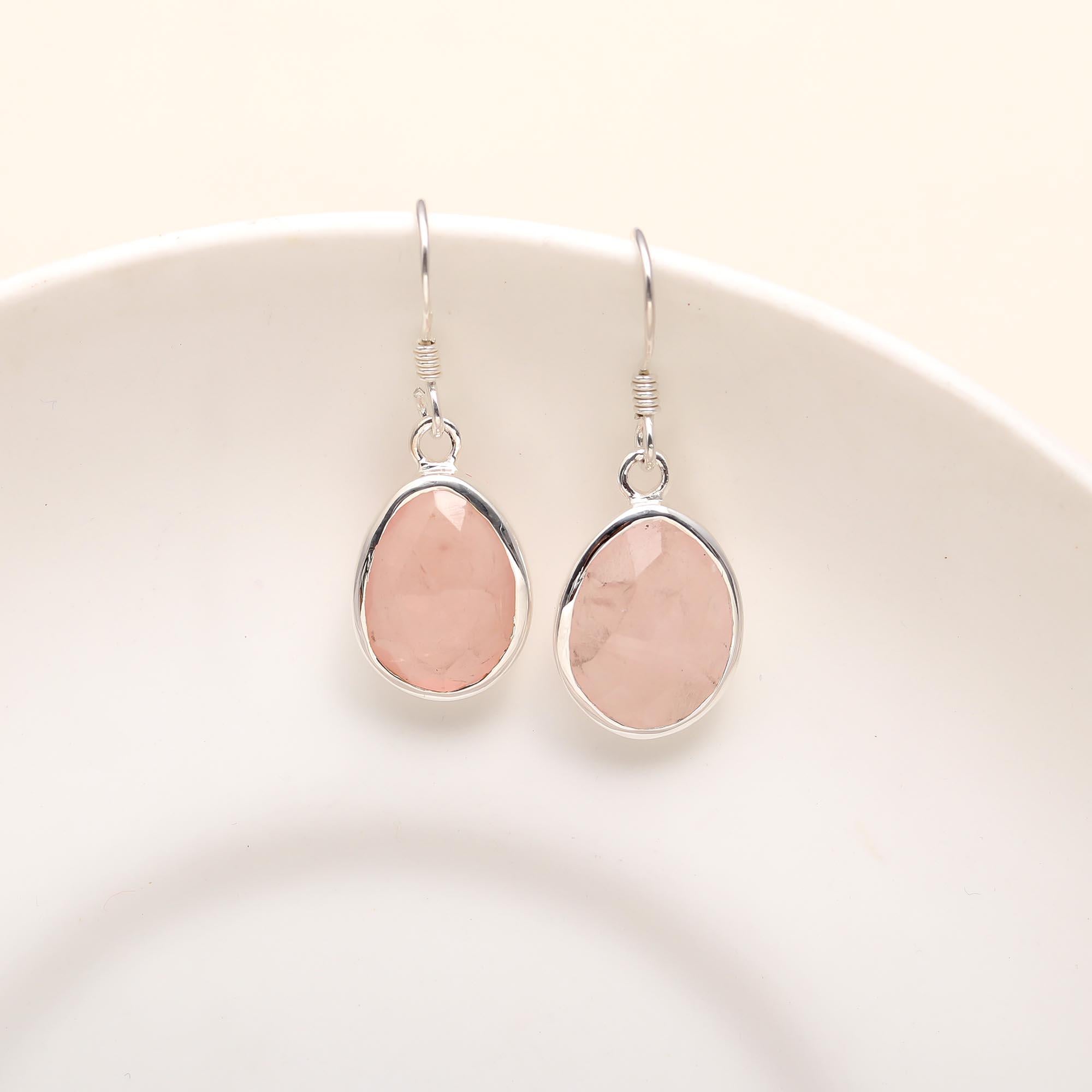 The Rosy Dawn: Rose Quartz & Silver Teardrop Earrings
