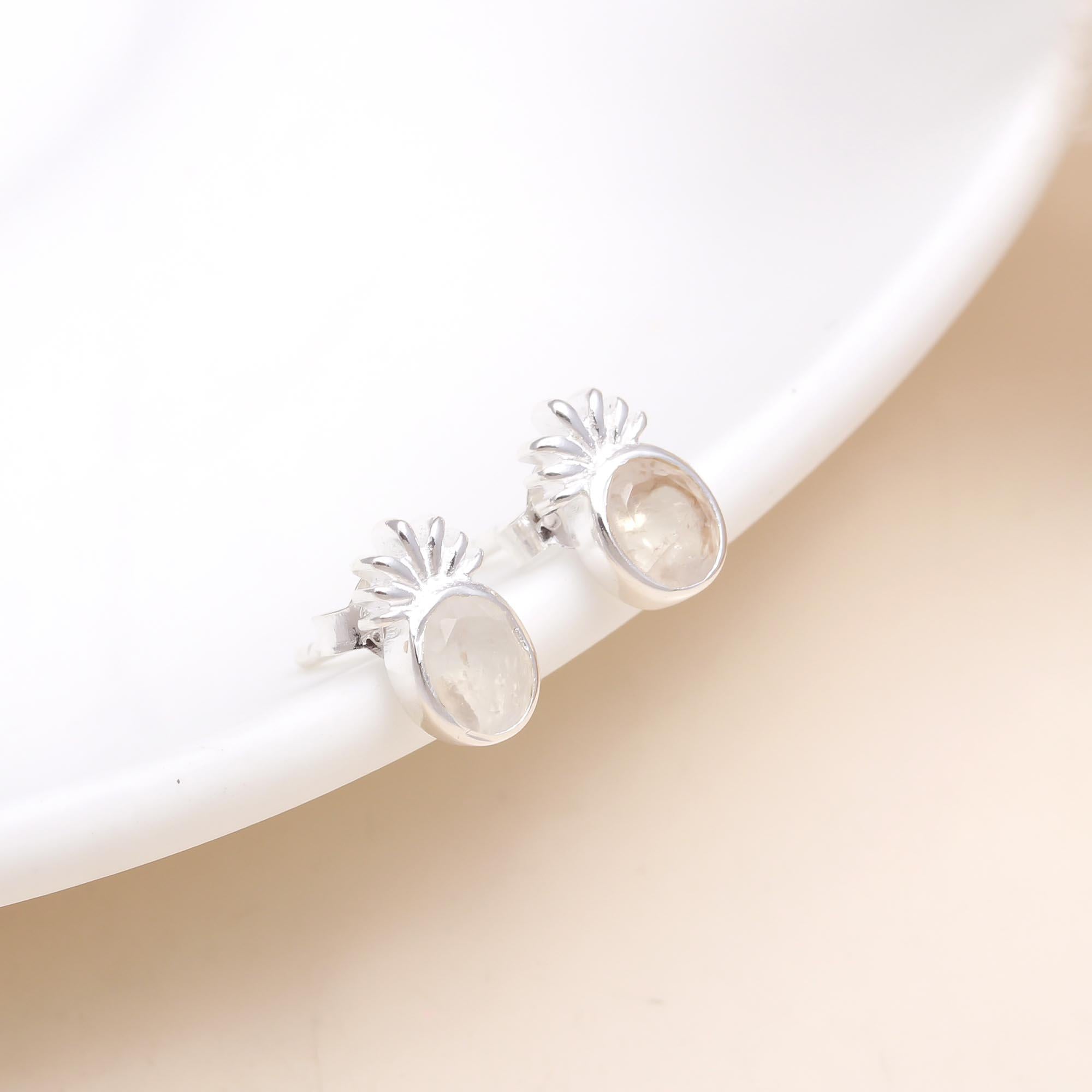 925 Sterling Silver Moonstone Studs Earrings