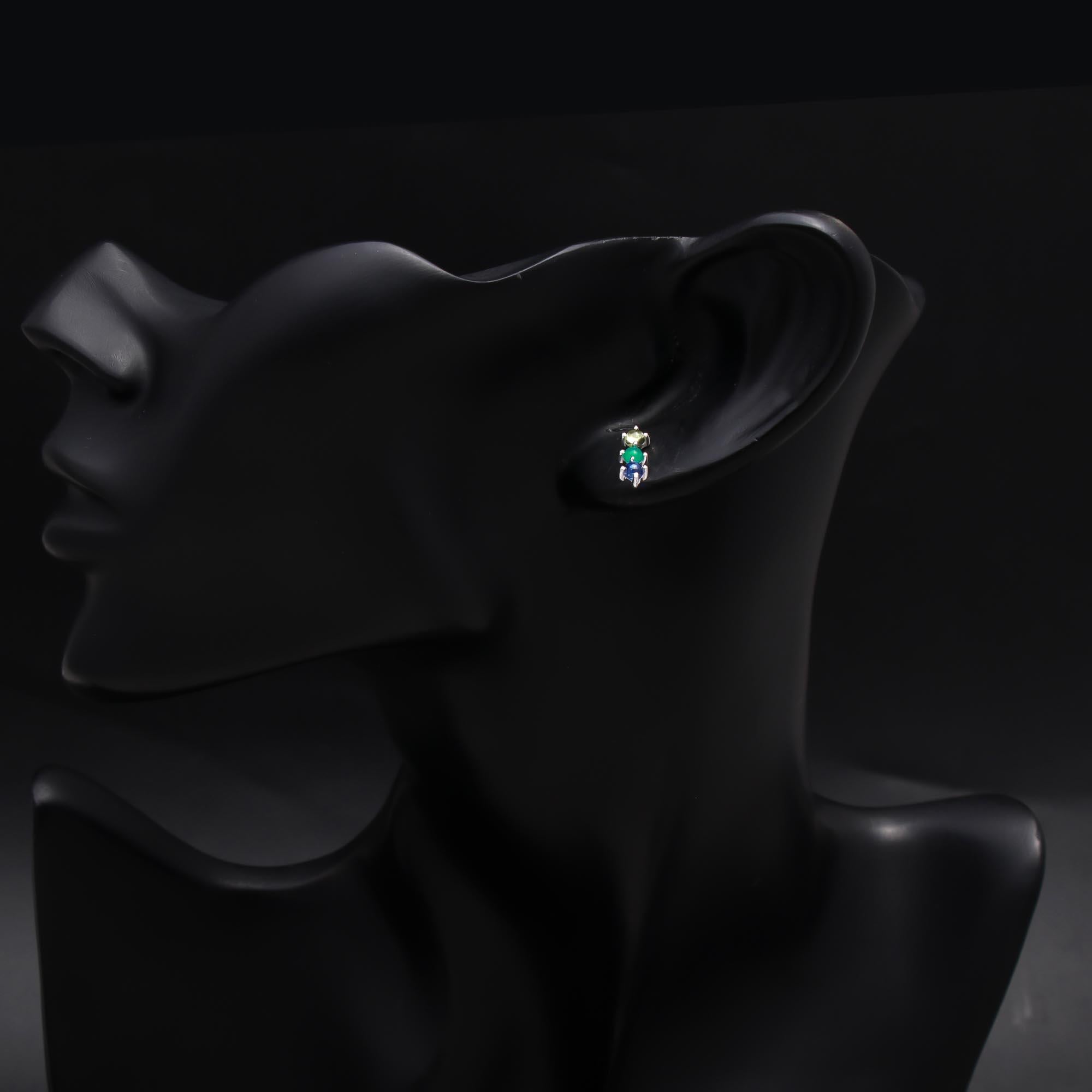 925 Sterling Silver Multicolor Gemstone Stud Earrings