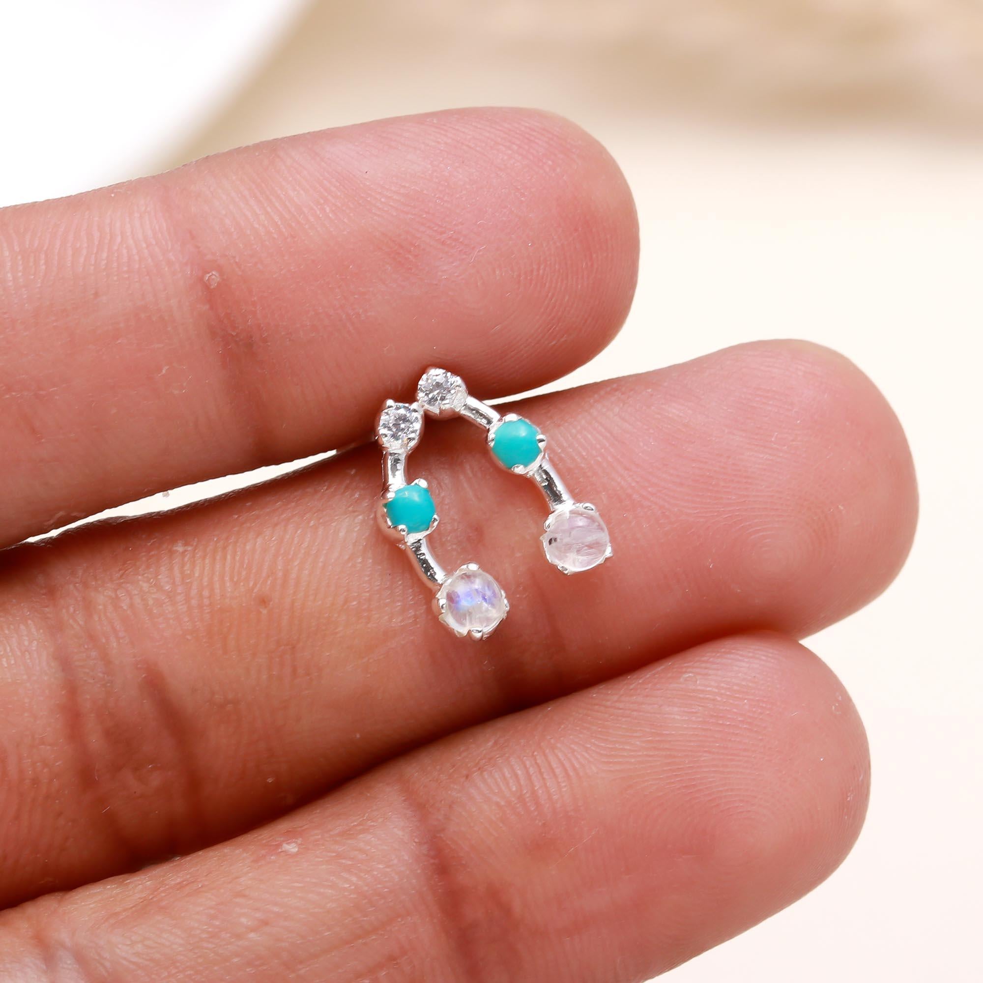 925 Sterling Silver Turquoise & Quartz Stud Earrings